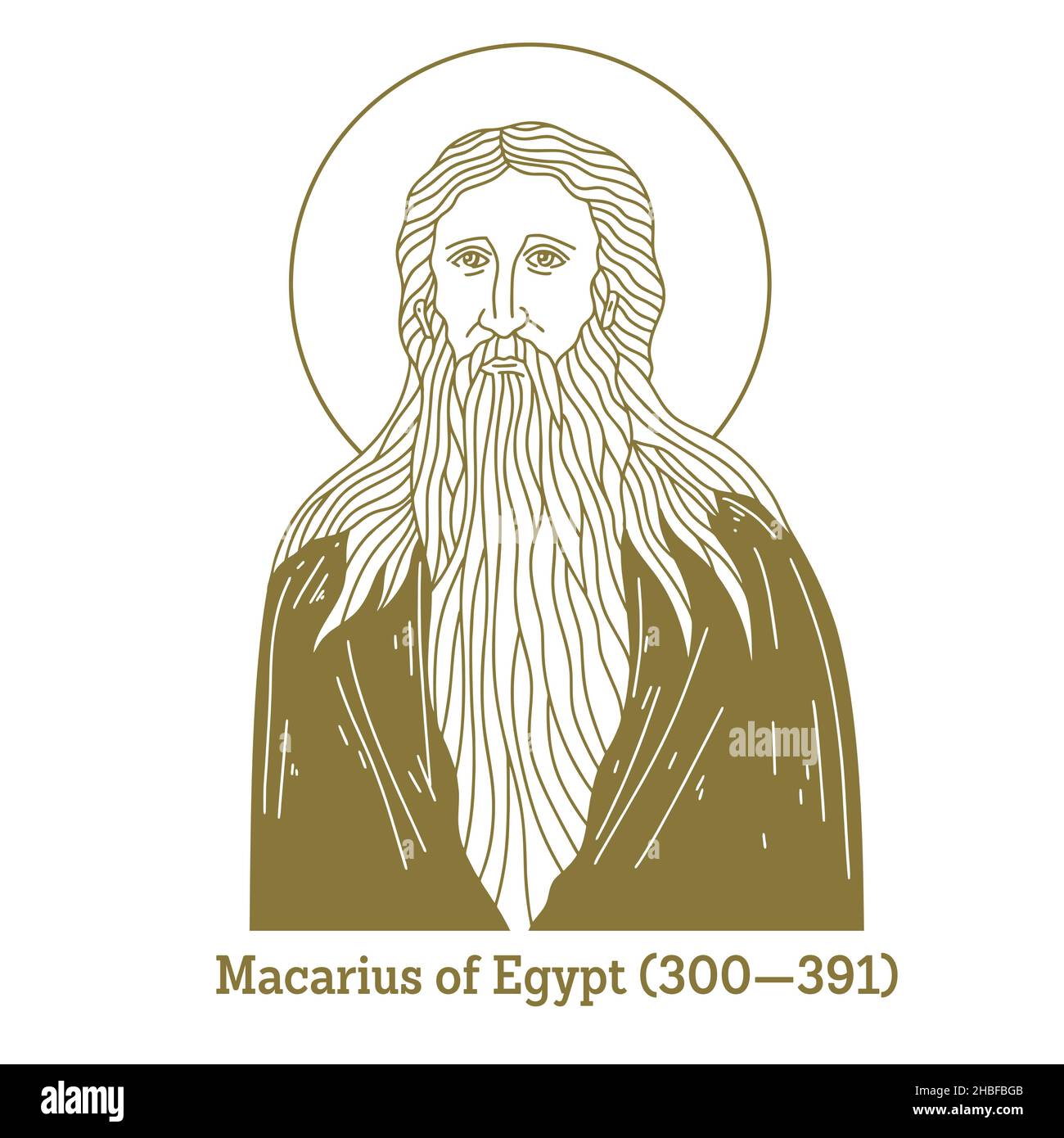 Macario d'Egitto (300-391) era un monaco cristiano copto ed eremita. È anche conosciuto come Macario il Vecchio o Macario il Grande. Illustrazione Vettoriale