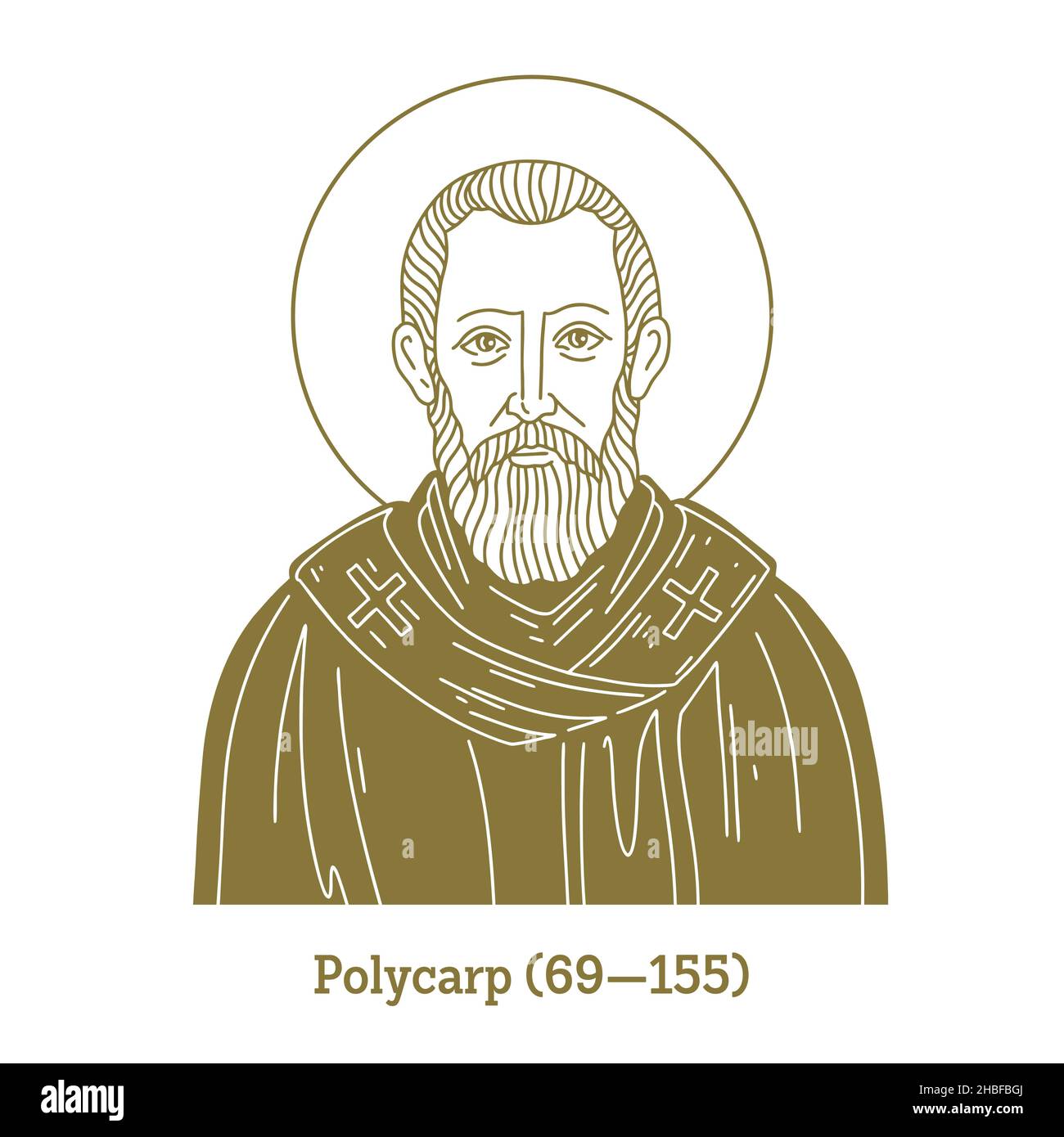 Polycarp (69-155) fu vescovo cristiano di Smyrna. Secondo il martirio di Polycarp, morì martire, legato e bruciato al palo Illustrazione Vettoriale