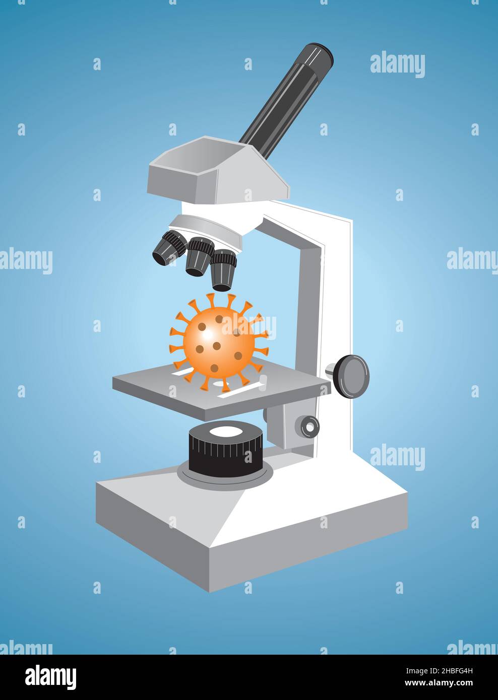 microscopio con coronaveurs. Illustrazione vettoriale. Illustrazione Vettoriale
