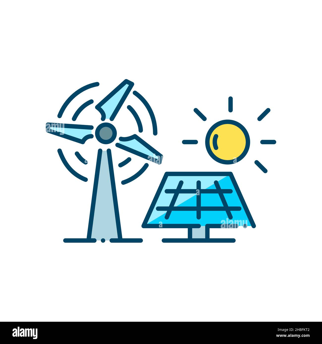 Fonti di energia alternative. Mulino a vento e pannello solare. Energia rinnovabile sostenibile. Pixel Perfect, icona a colori con tratto modificabile Illustrazione Vettoriale