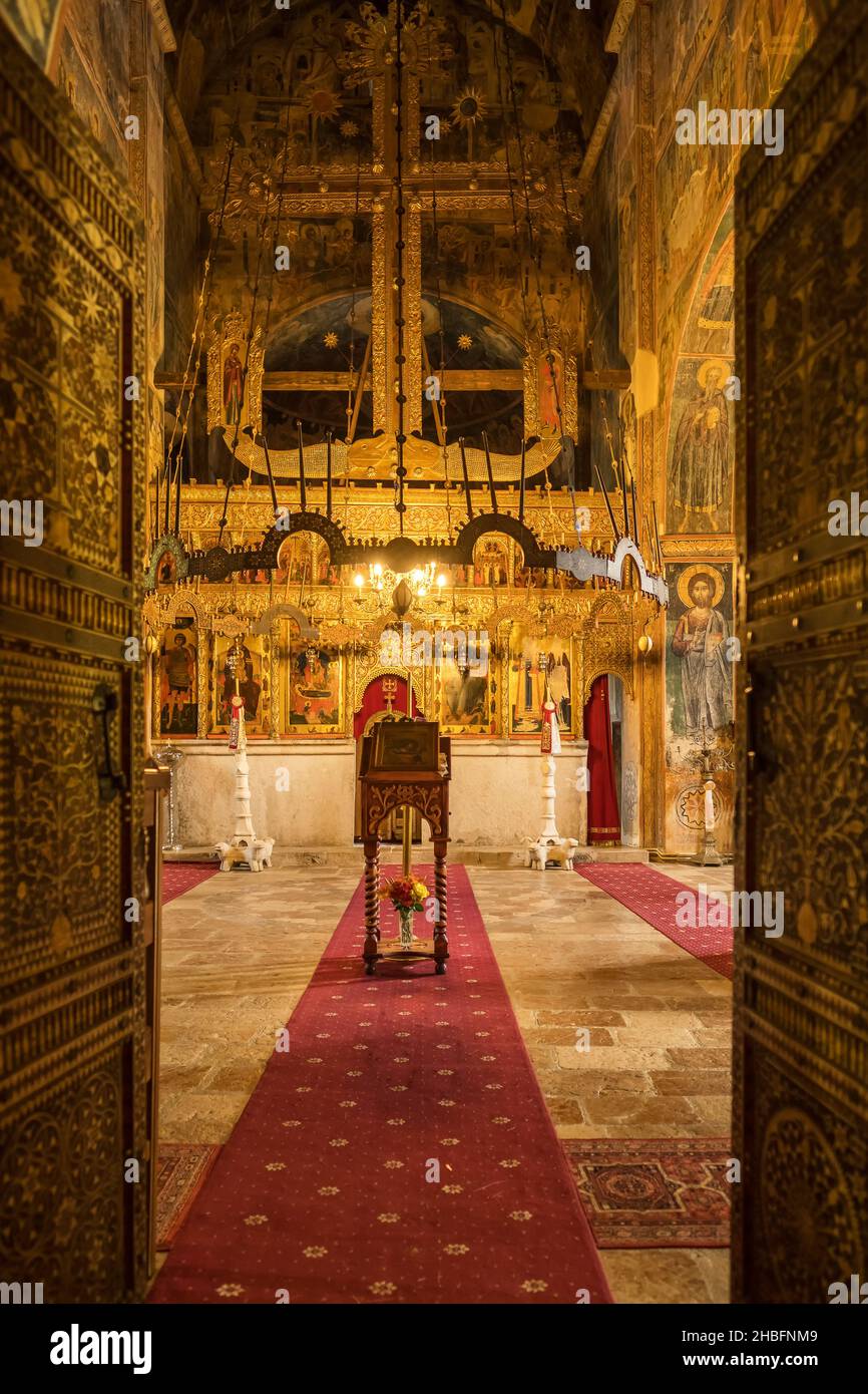 Interno della Chiesa di Sv. Bogorodica nel Monastero di Piva, Montenegro Foto Stock