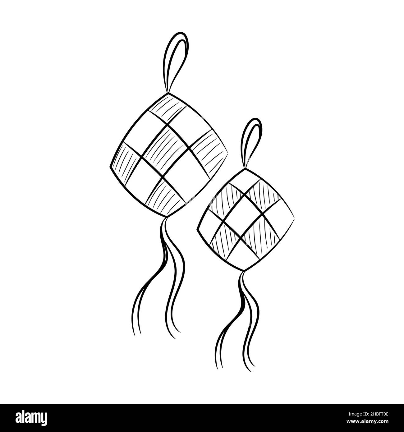 Ketupat, Islamic Eid Mubarak Illustrazione di cibo tradizionale con stile disegnato a mano Illustrazione Vettoriale