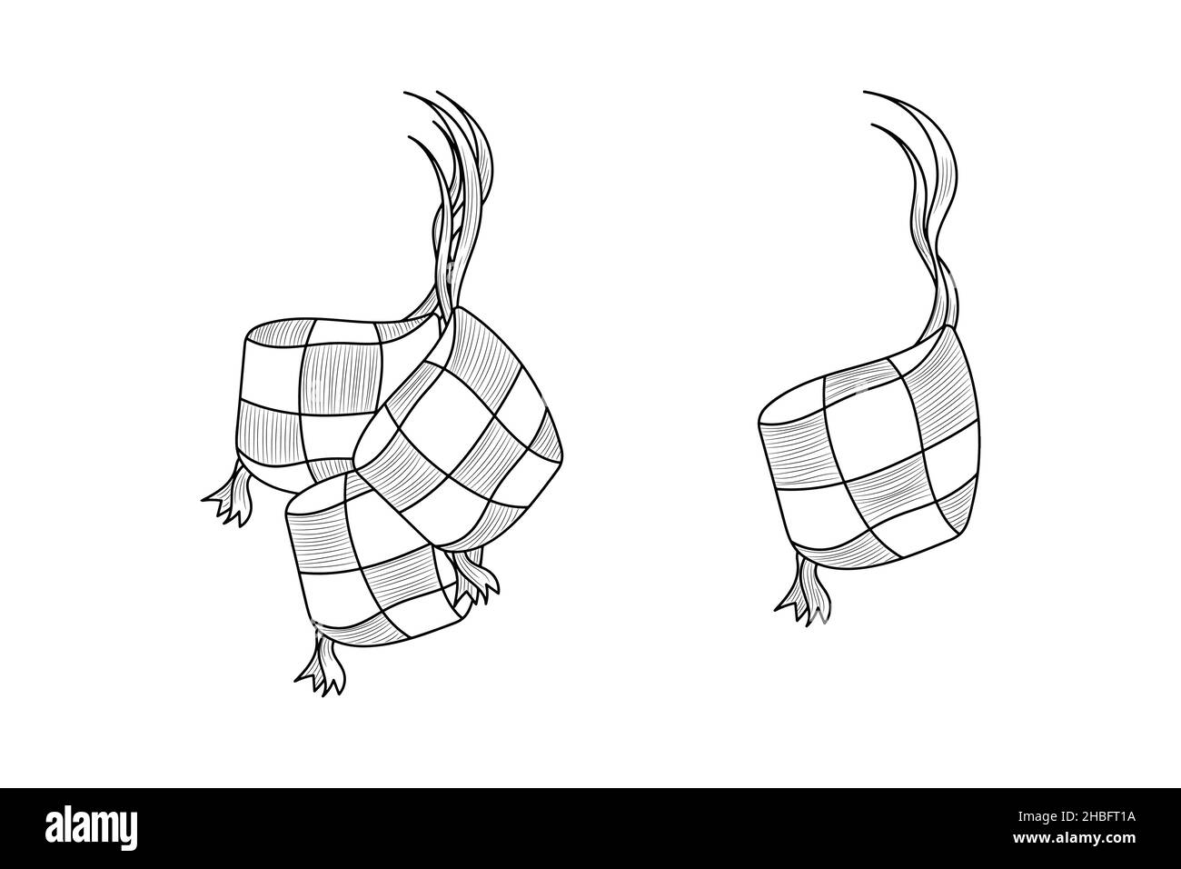 Ketupat, Islamic Eid Mubarak Illustrazione di cibo tradizionale con stile disegnato a mano Illustrazione Vettoriale