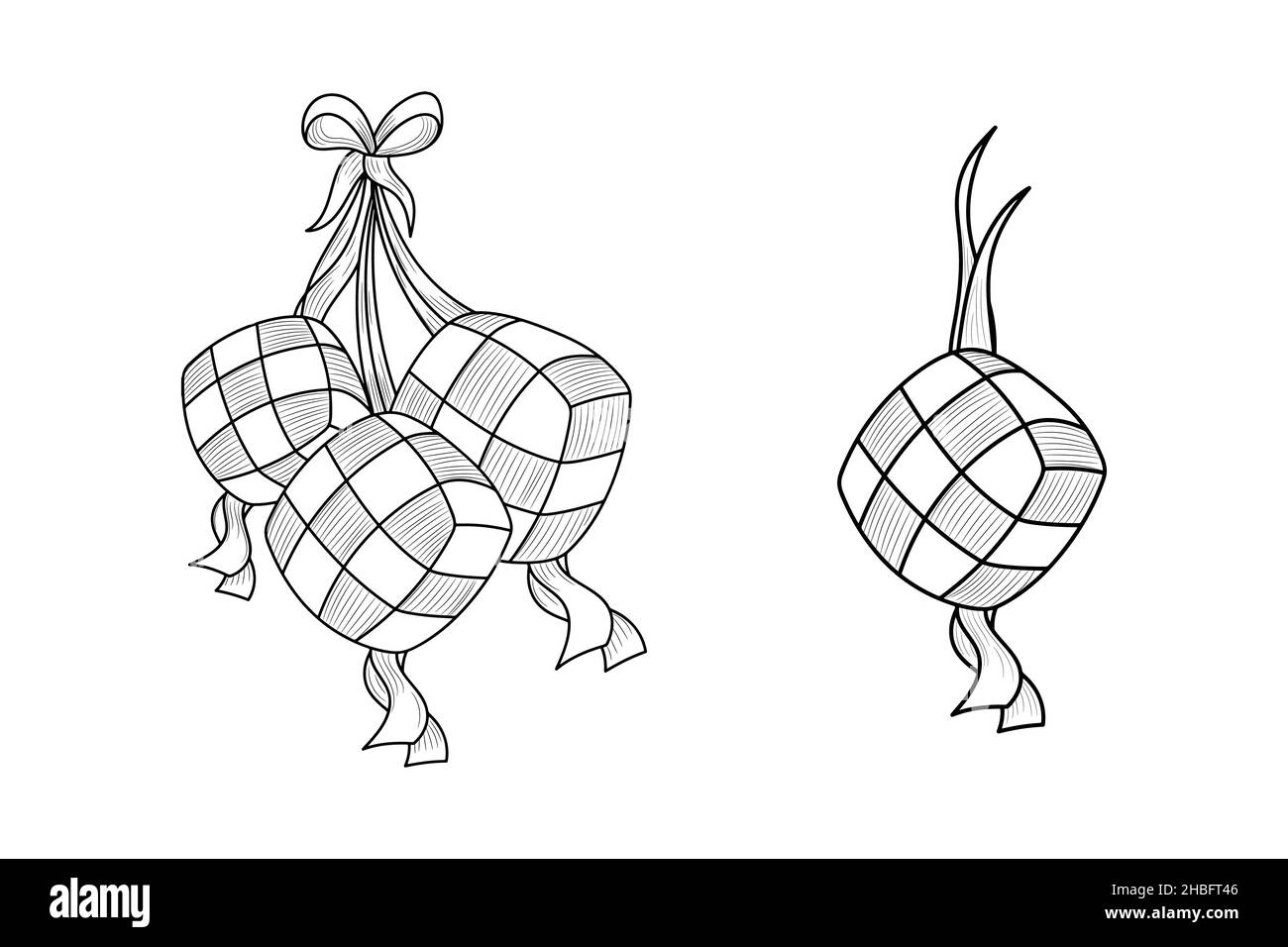 Ketupat, Islamic Eid Mubarak Illustrazione di cibo tradizionale con stile disegnato a mano Illustrazione Vettoriale