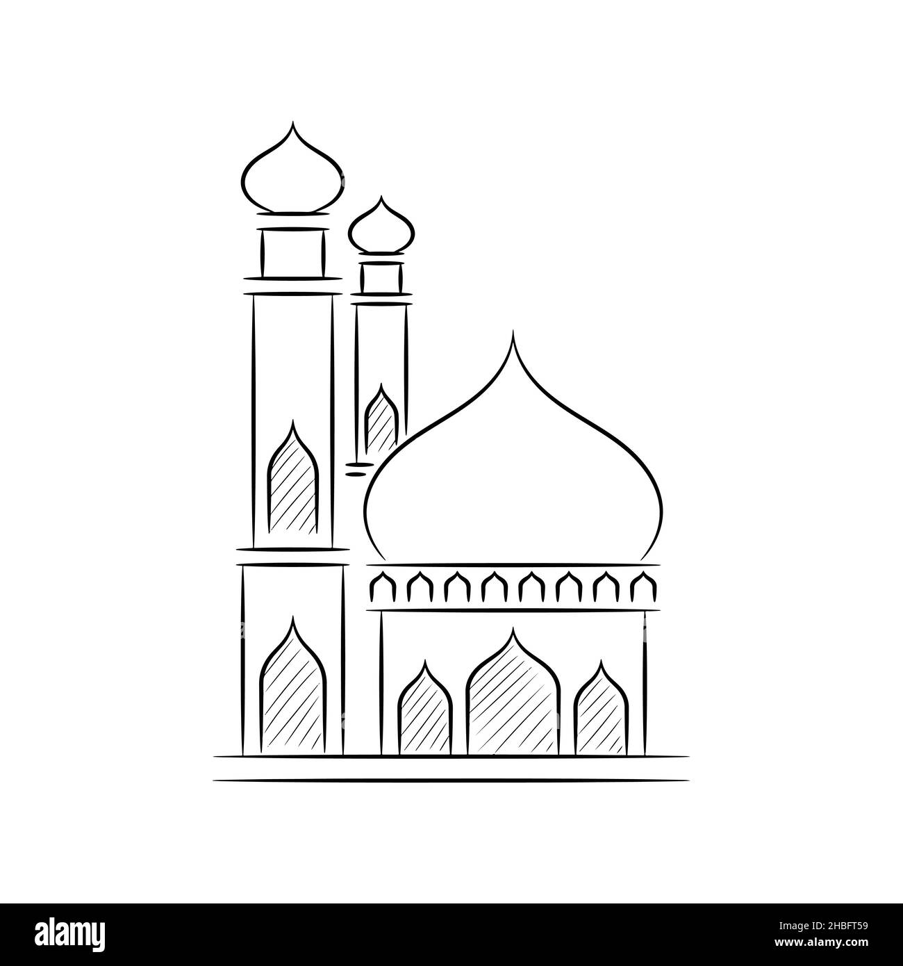 Costruzione della moschea Arte moderna, disegno a mano moschea islamica costruzione dello schizzo Illustrazione Vettoriale