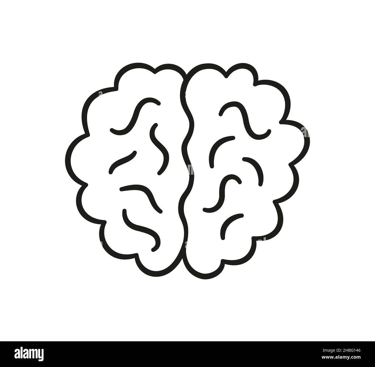 Icona del cervello umano in stile doodle. Simbolo della mente. Disegno dei bambini. Illustrazione vettoriale disegnata a mano isolata su sfondo bianco Illustrazione Vettoriale