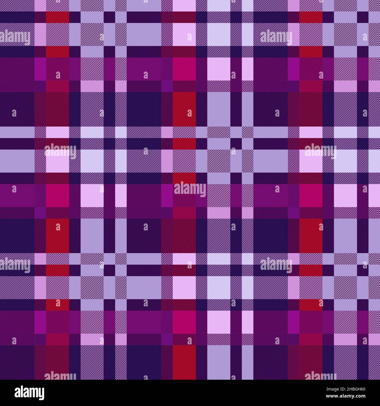 Contrasto motivo scozzese senza cuciture in tonalità magenta, rosso e violetto con linee diagonali, texture per tartan, plaid, tovaglie, coaguli Illustrazione Vettoriale