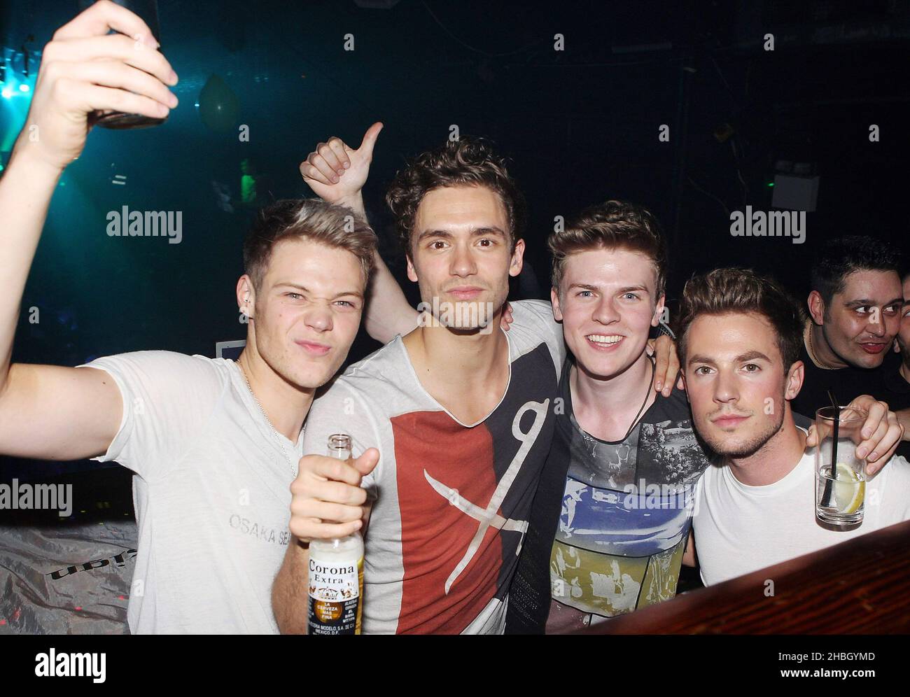 Ryan Fletcher, Andy Brown, Joel Peat e Adam Pitts di Lawson al G-A-Y Heaven di Londra. Foto Stock