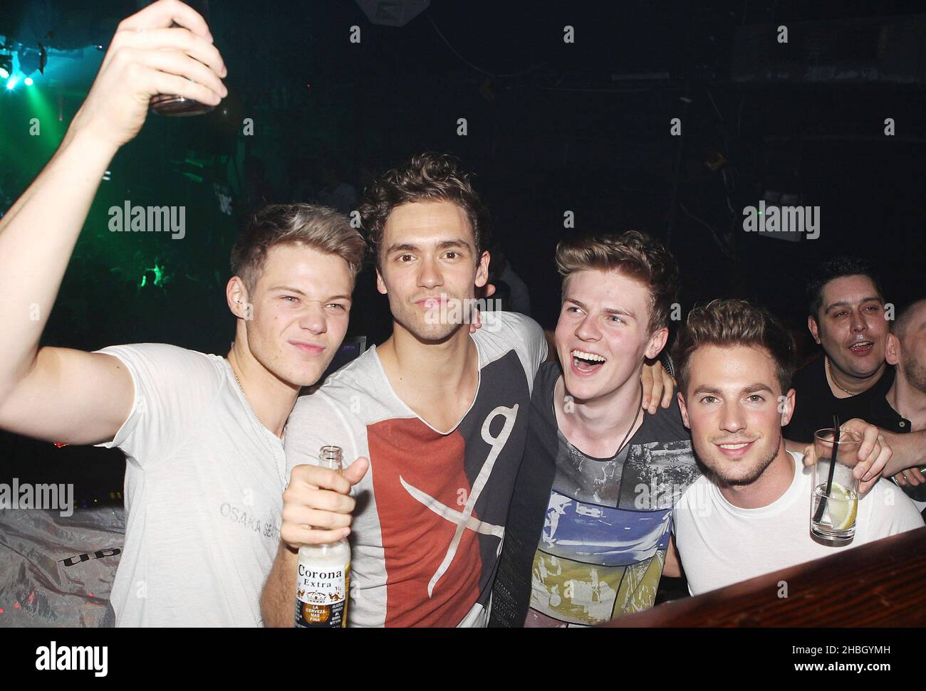 Ryan Fletcher, Andy Brown, Joel Peat e Adam Pitts di Lawson al G-A-Y Heaven di Londra. Foto Stock