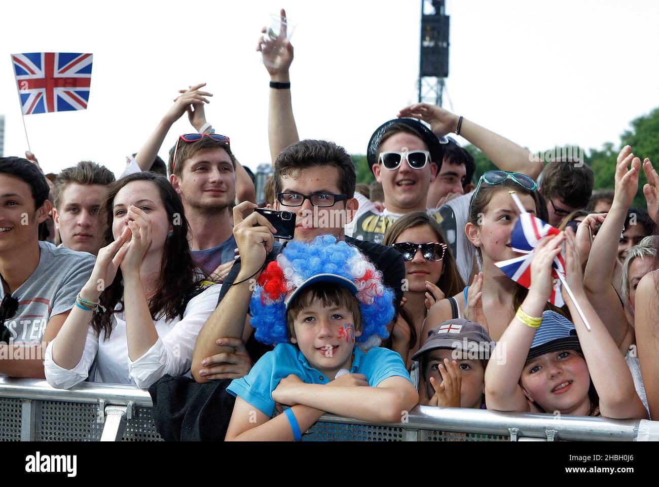 La folla al BT London Live celebra i Giochi Olimpici, Hyde Park nel centro di Londra. Foto Stock