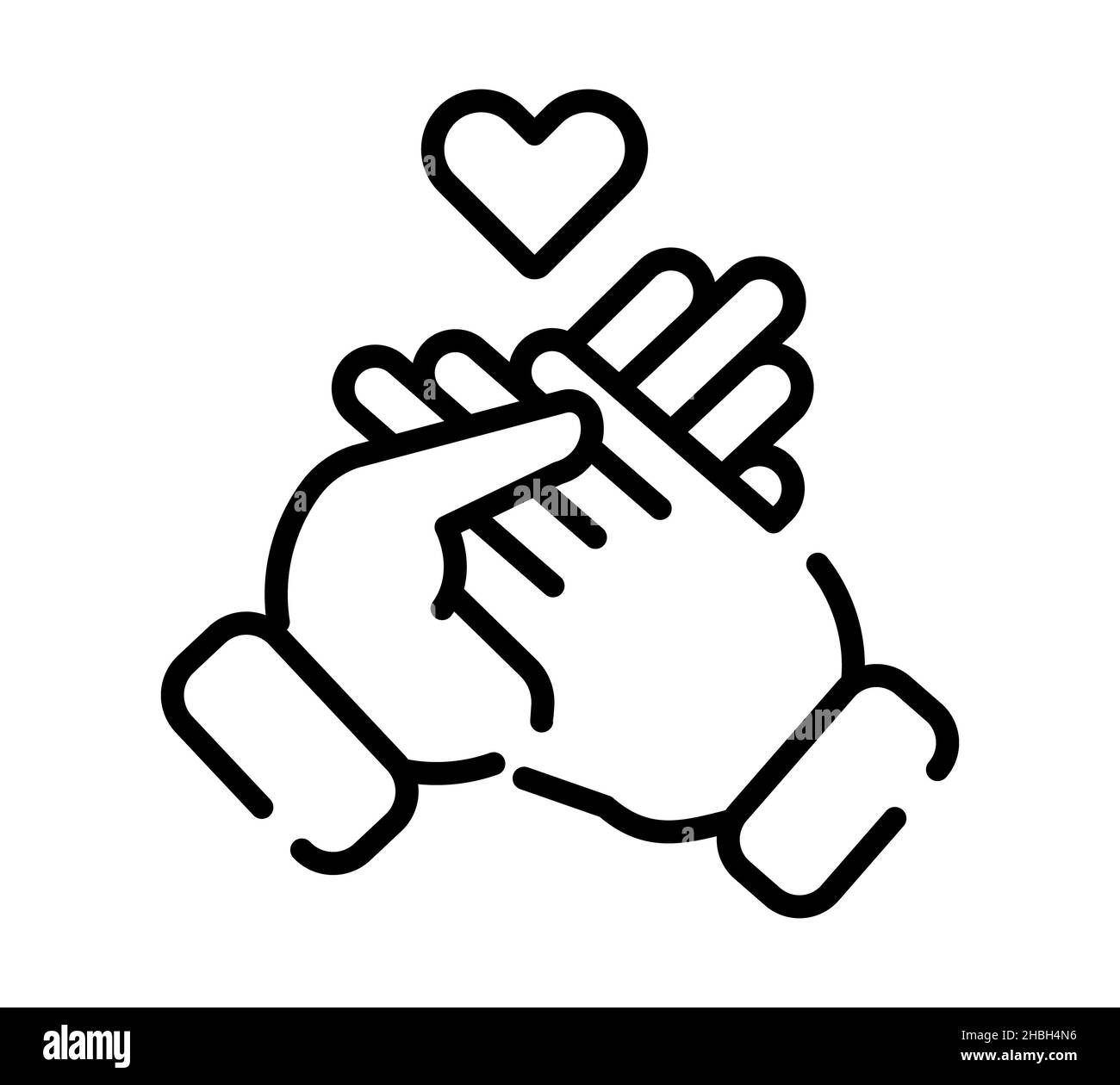 Icona amore. Pittogramma a cuore piatto per web. Tratto di linea. Simbolo delle mani semplici isolato su sfondo bianco. Vettore icona contorno eps10 Foto Stock