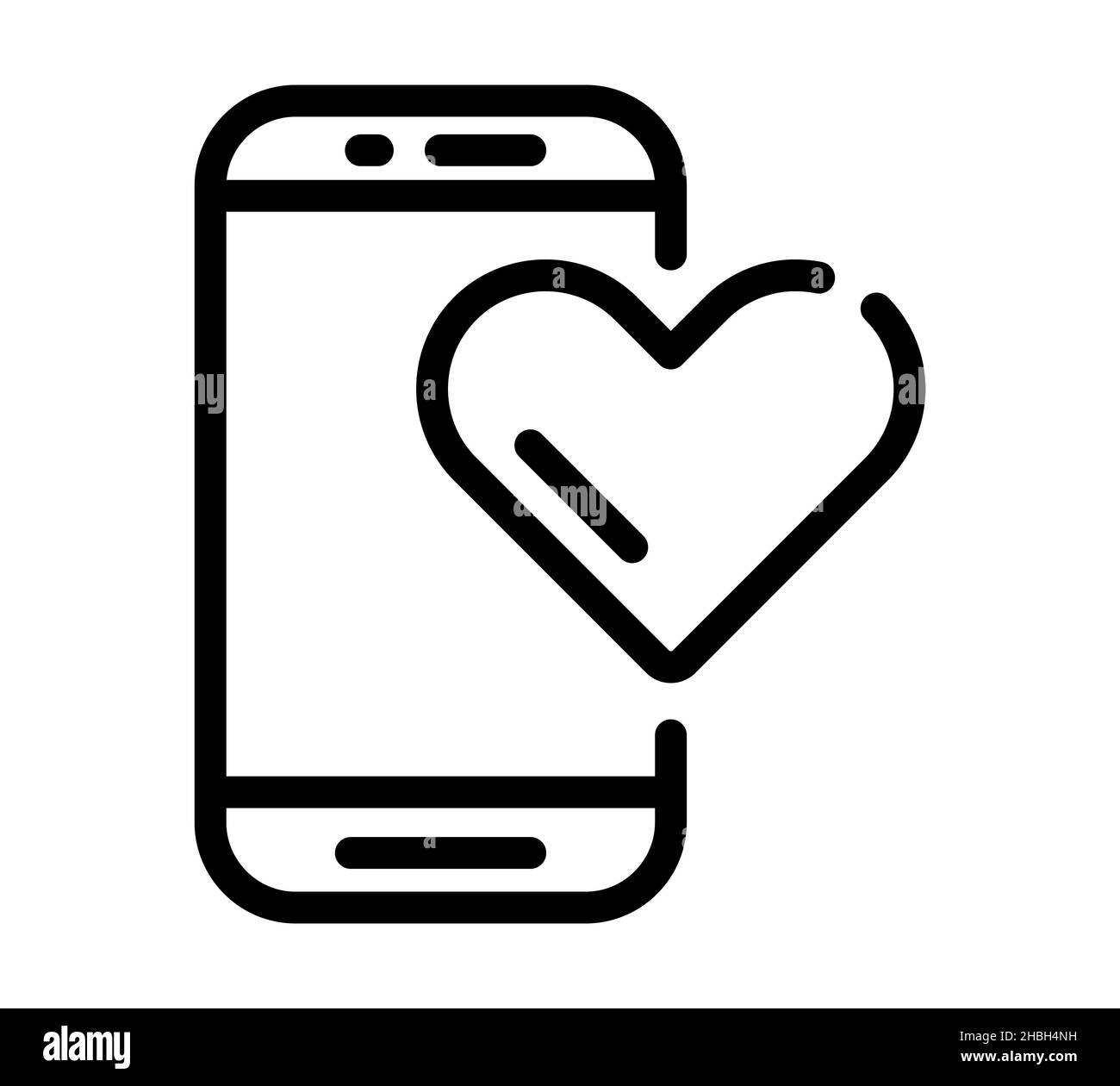 Icona Love in smartphone. Pittogramma a cuore piatto sullo schermo del telefono cellulare per il web. Tratto di linea. Simbolo semplice isolato su sfondo bianco. Icona contorno ve Foto Stock