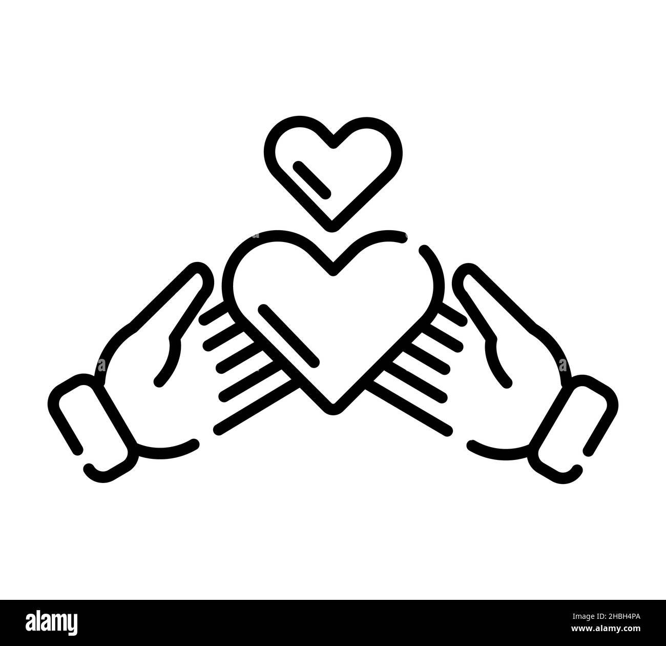 Icona amore. Pittogramma a cuore piatto per web. Tratto di linea. Simbolo delle mani semplici isolato su sfondo bianco. Vettore icona contorno eps10 Foto Stock