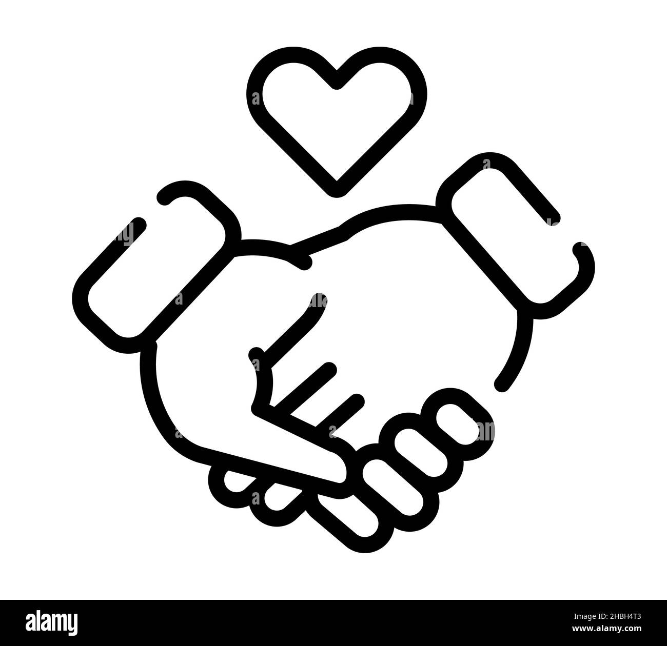 Icona amore. Pittogramma a cuore piatto per web. Tratto di linea. Simbolo delle mani semplici isolato su sfondo bianco. Vettore icona contorno eps10 Foto Stock