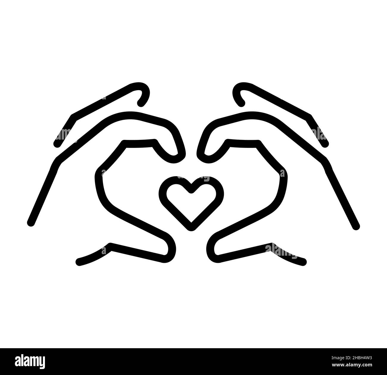 Icona amore. Pittogramma a cuore piatto per web. Tratto di linea. Simbolo delle mani semplici isolato su sfondo bianco. Vettore icona contorno eps10 Foto Stock