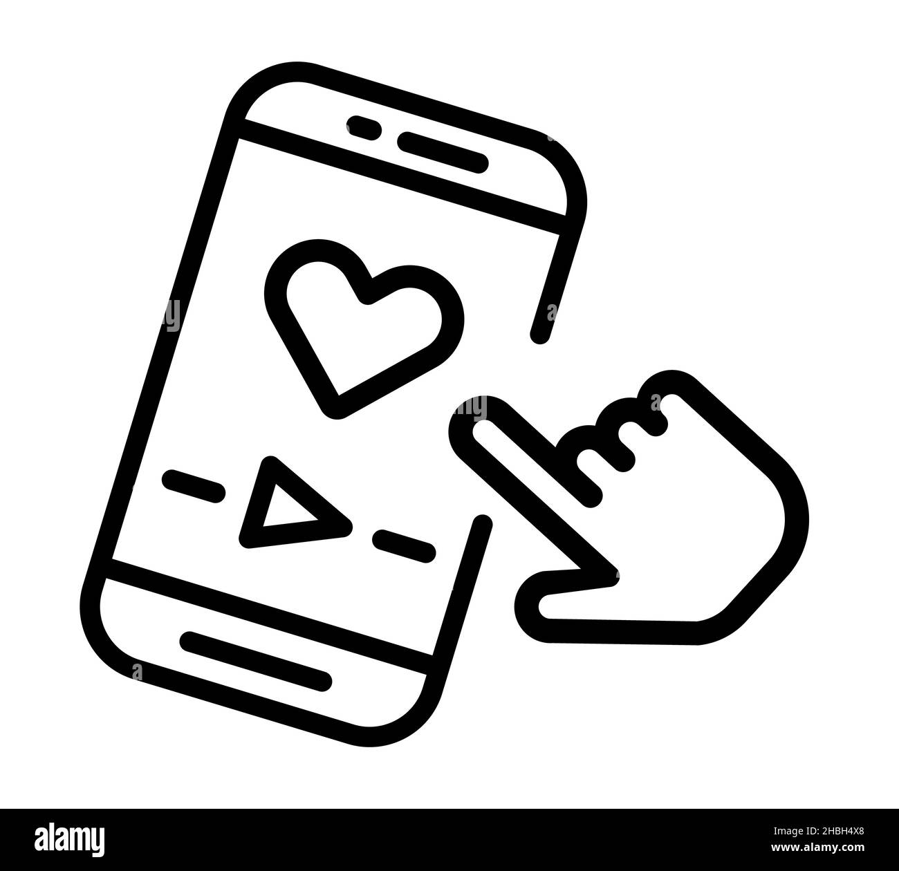 Icona Love in smartphone. Pittogramma a cuore piatto sullo schermo del telefono cellulare per il web. Tratto di linea. Simbolo semplice isolato su sfondo bianco. Icona contorno ve Foto Stock