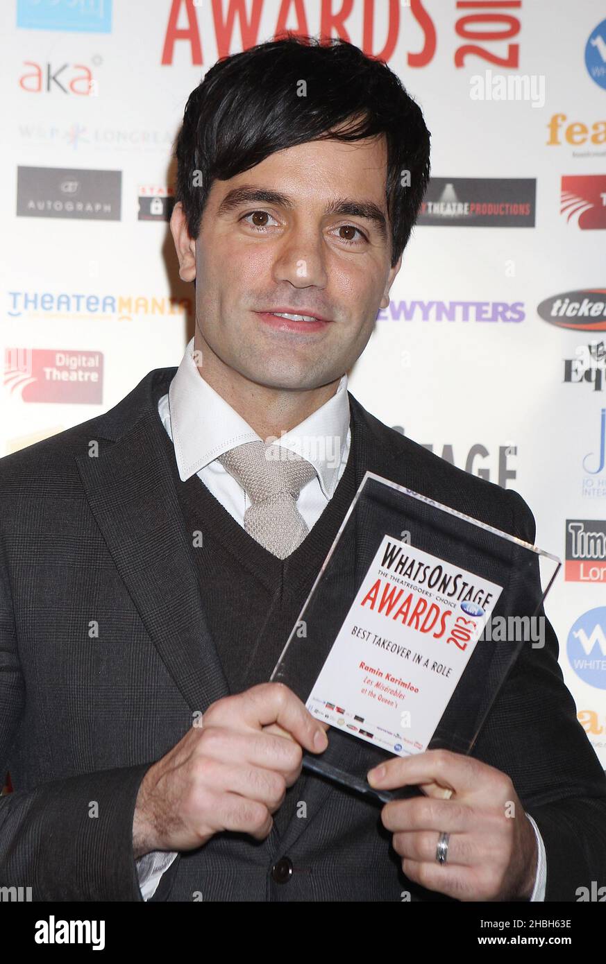 Ramin Karimloo-Les miserabile migliore acquisizione in un ruolo al Whatsonstage Awards al Palace Theatre di Londra. Foto Stock