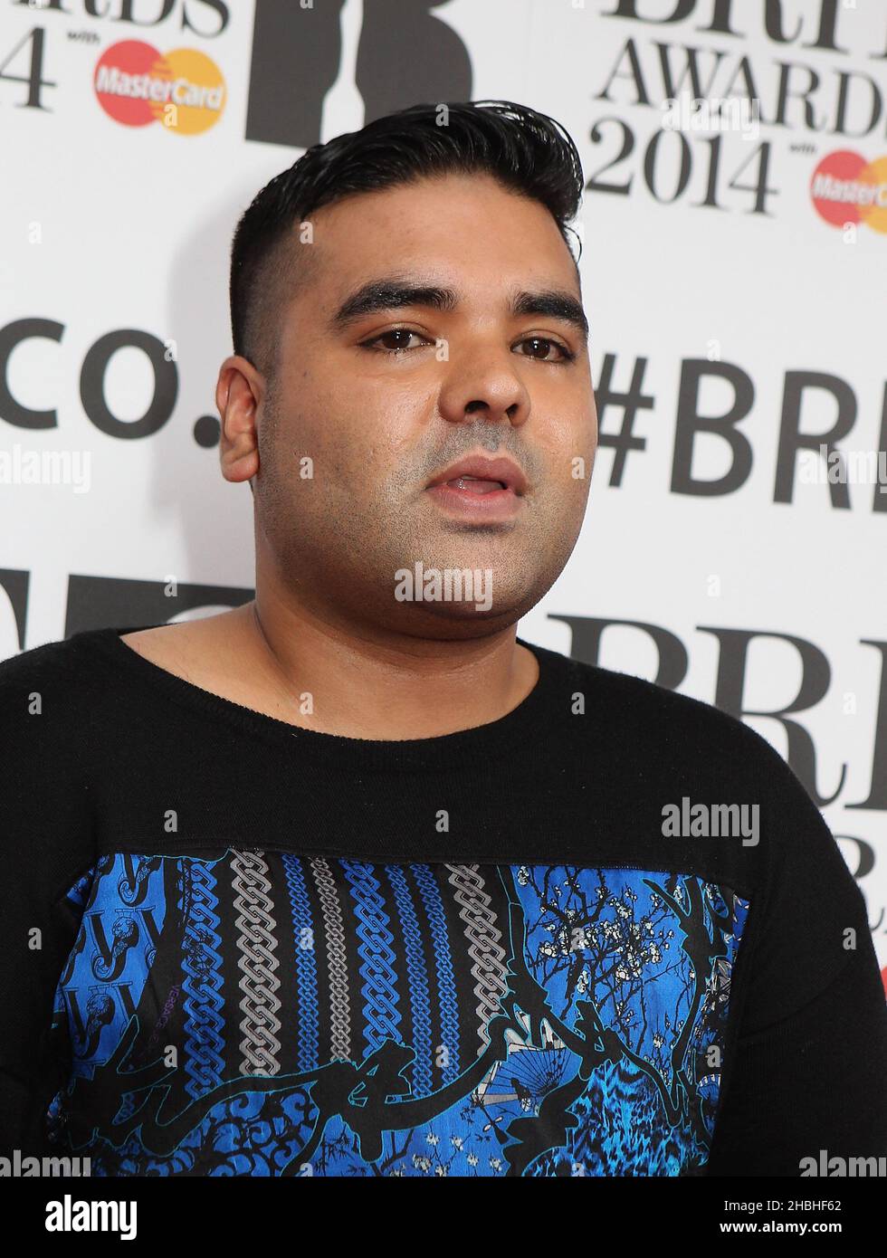 Naughty Boy partecipa ai Brit Awards 2014 Nominations presso gli ITV Studios di Londra. Foto Stock