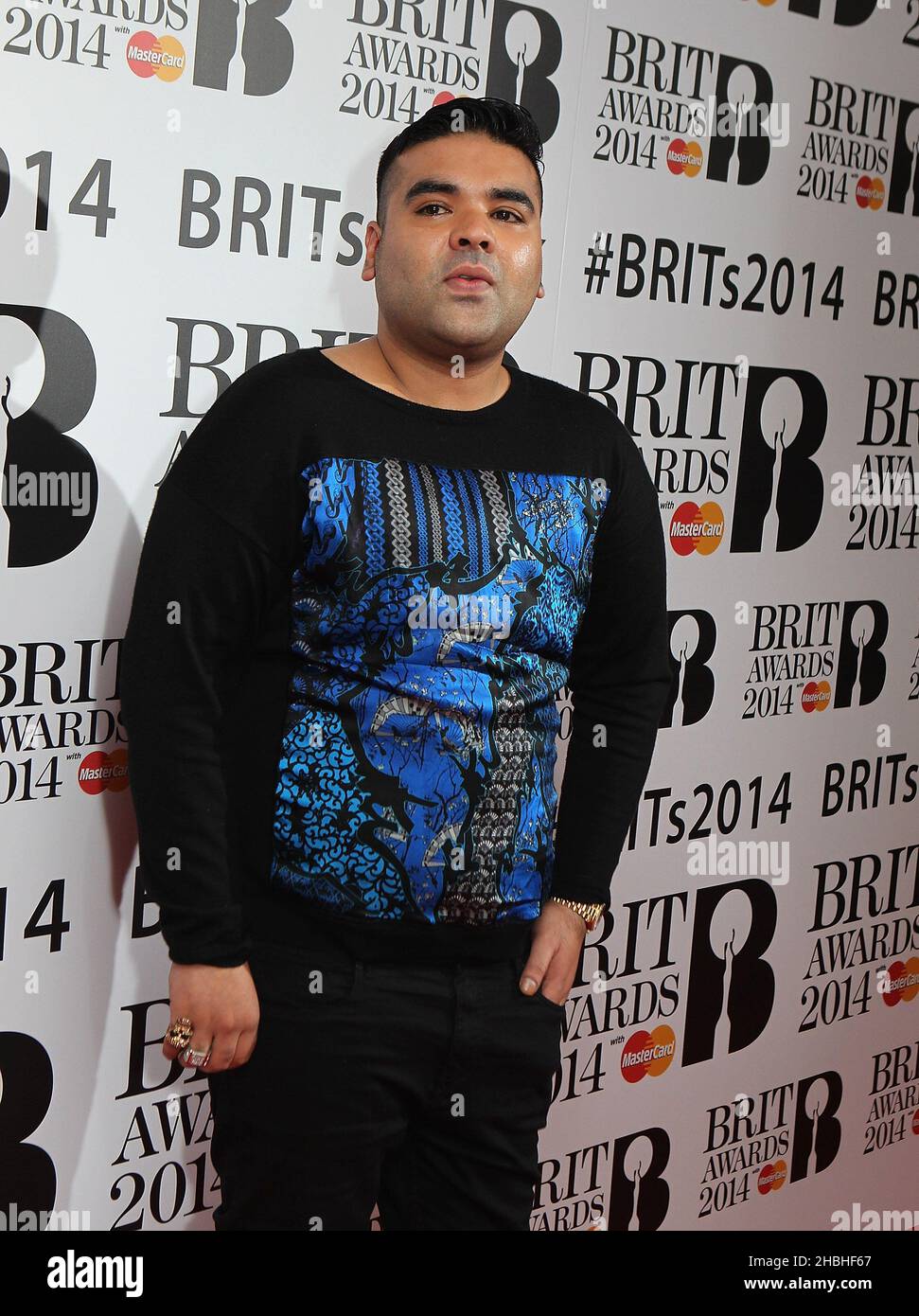 Naughty Boy partecipa ai Brit Awards 2014 Nominations presso gli ITV Studios di Londra. Foto Stock