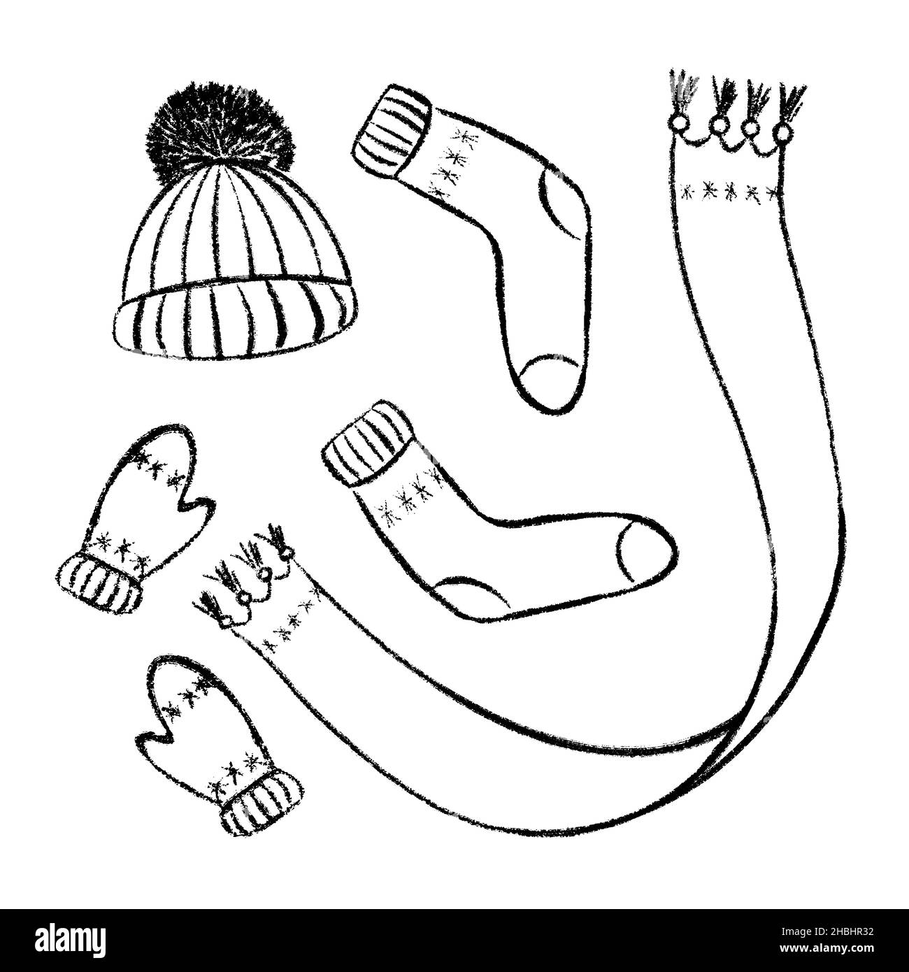 Collezione di abiti caldi invernali disegnati a mano. Calze e calze in lana su sfondo bianco. Illustrazione vettoriale Immagine e Vettoriale - Alamy
