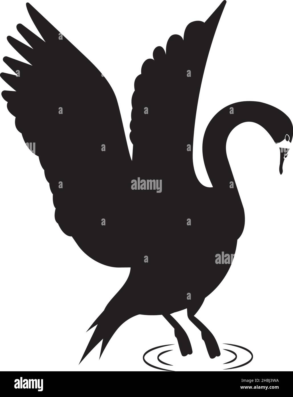 Illustrazione della silhouette di Swan isolata su sfondo bianco, vettoriale. Design minimalista in bianco e nero. Decalcomanie da parete, arte da parete, opere d'arte Illustrazione Vettoriale