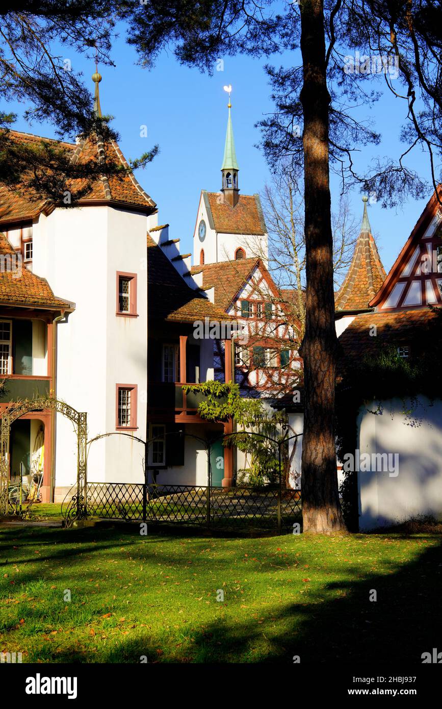 Il Wettsteinhaus (casa di Wettstein) nel centro del villaggio di Riehen è un edificio storico. Riehen, Cantone di Basilea Città, Svizzera. Foto Stock