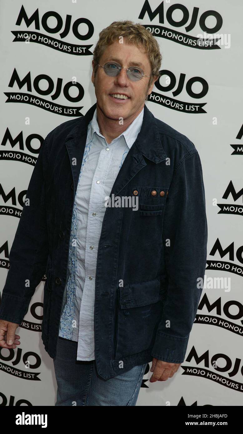 Roger Daltrey da chi arriva al Mojo Awards presso la Banqueting Hall di Whitehall, Londra. Foto Stock