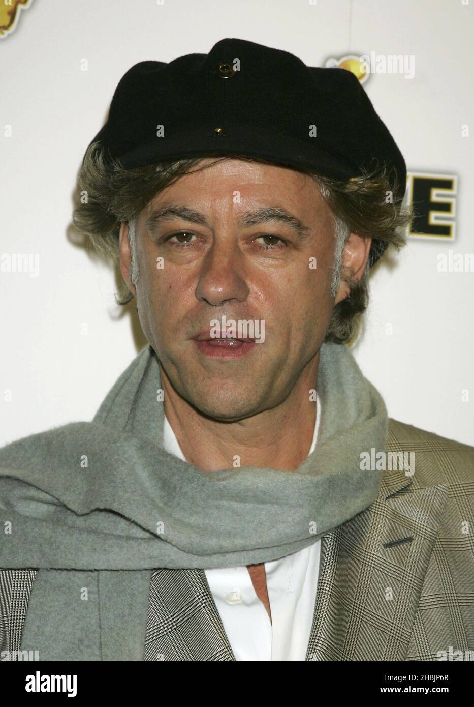 Bob Geldof partecipa alla prima mondiale del DVD Live 8, con le riprese dal vivo dei concerti di sensibilizzazione MAKEPovertyHISTORY il 2 luglio, a Vue West End il 27 ottobre 2005 a Londra. Foto Stock