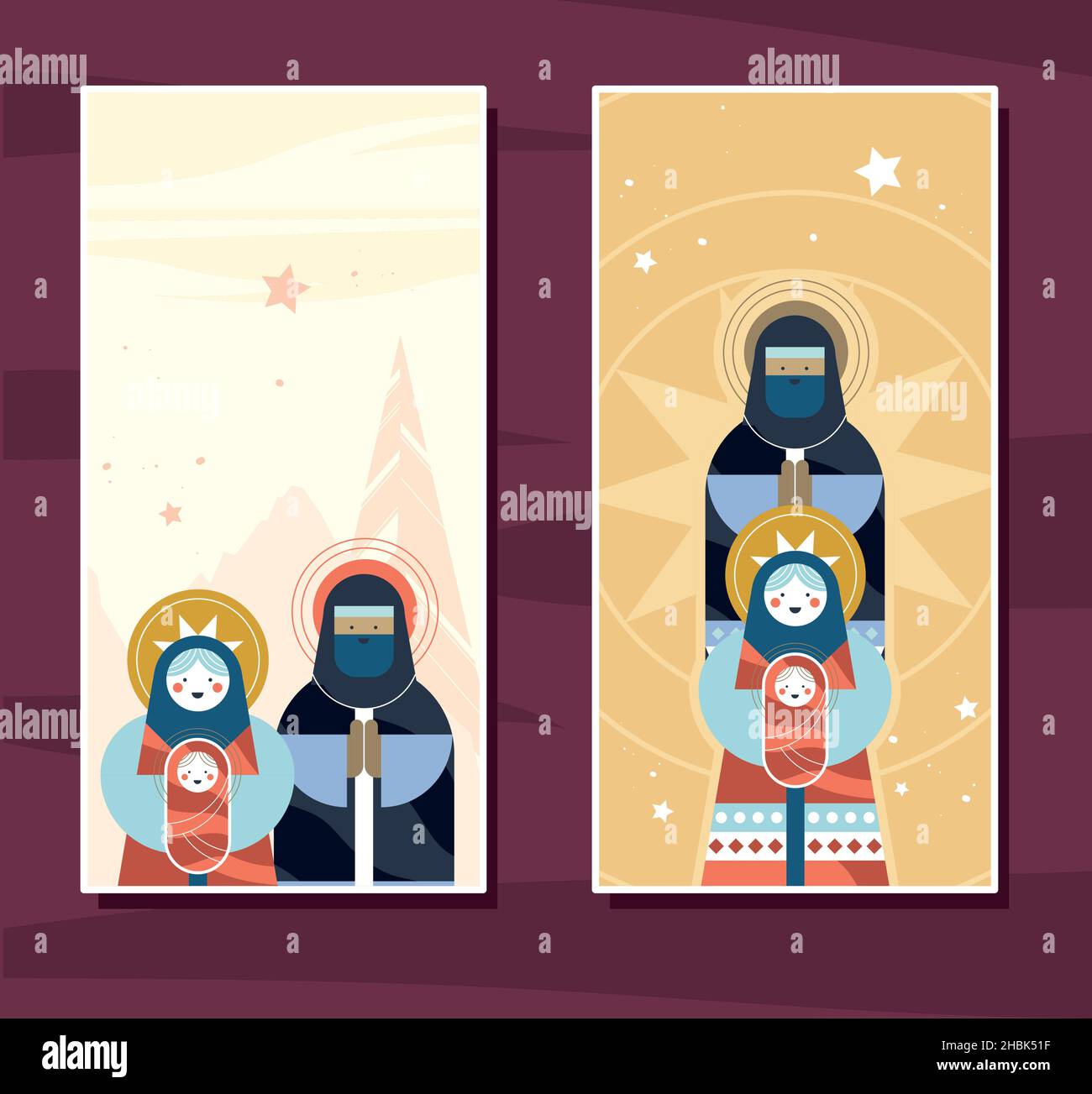 carte chirstmas con personaggi sacri delle famiglie Illustrazione Vettoriale