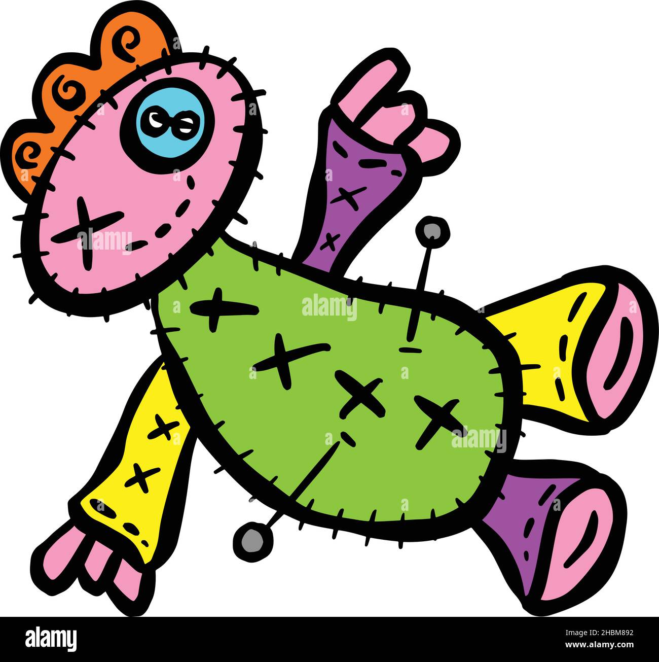 Cartone animato Voodoo Doll Toy con Pins in Vector Illustration Illustrazione Vettoriale