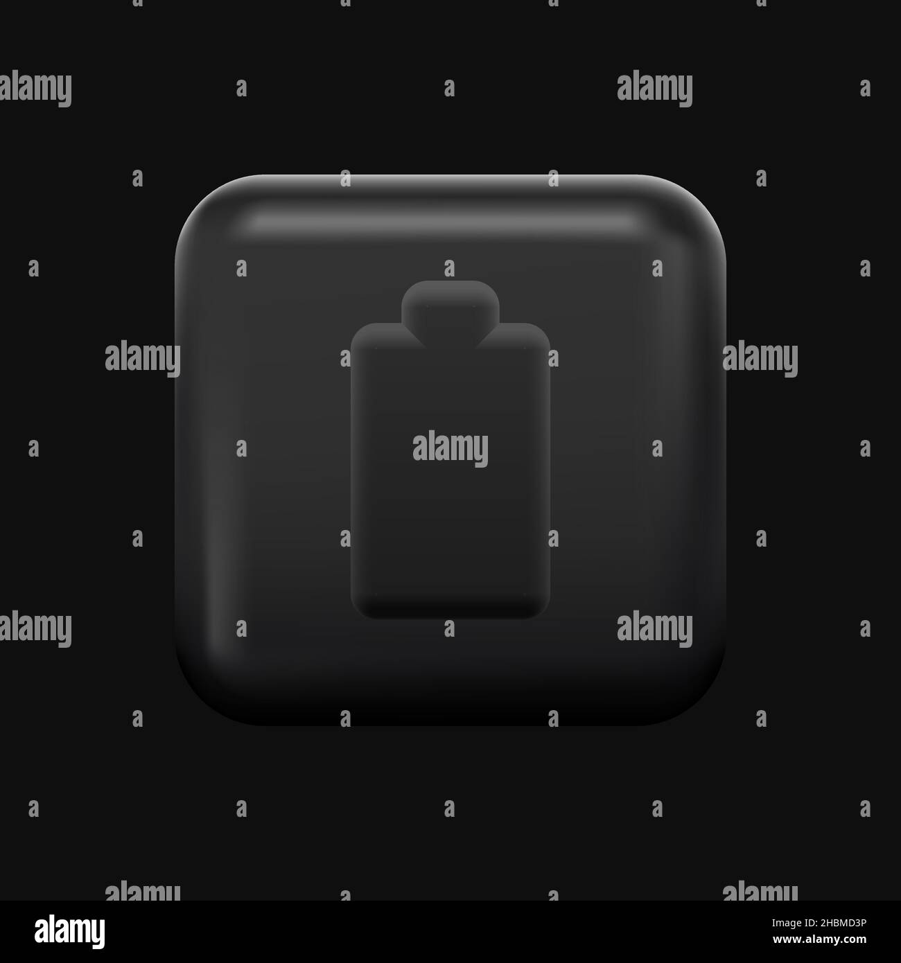 Icona di carica della batteria. Pulsante applicazione nero 3D. Illustrazione vettoriale Illustrazione Vettoriale