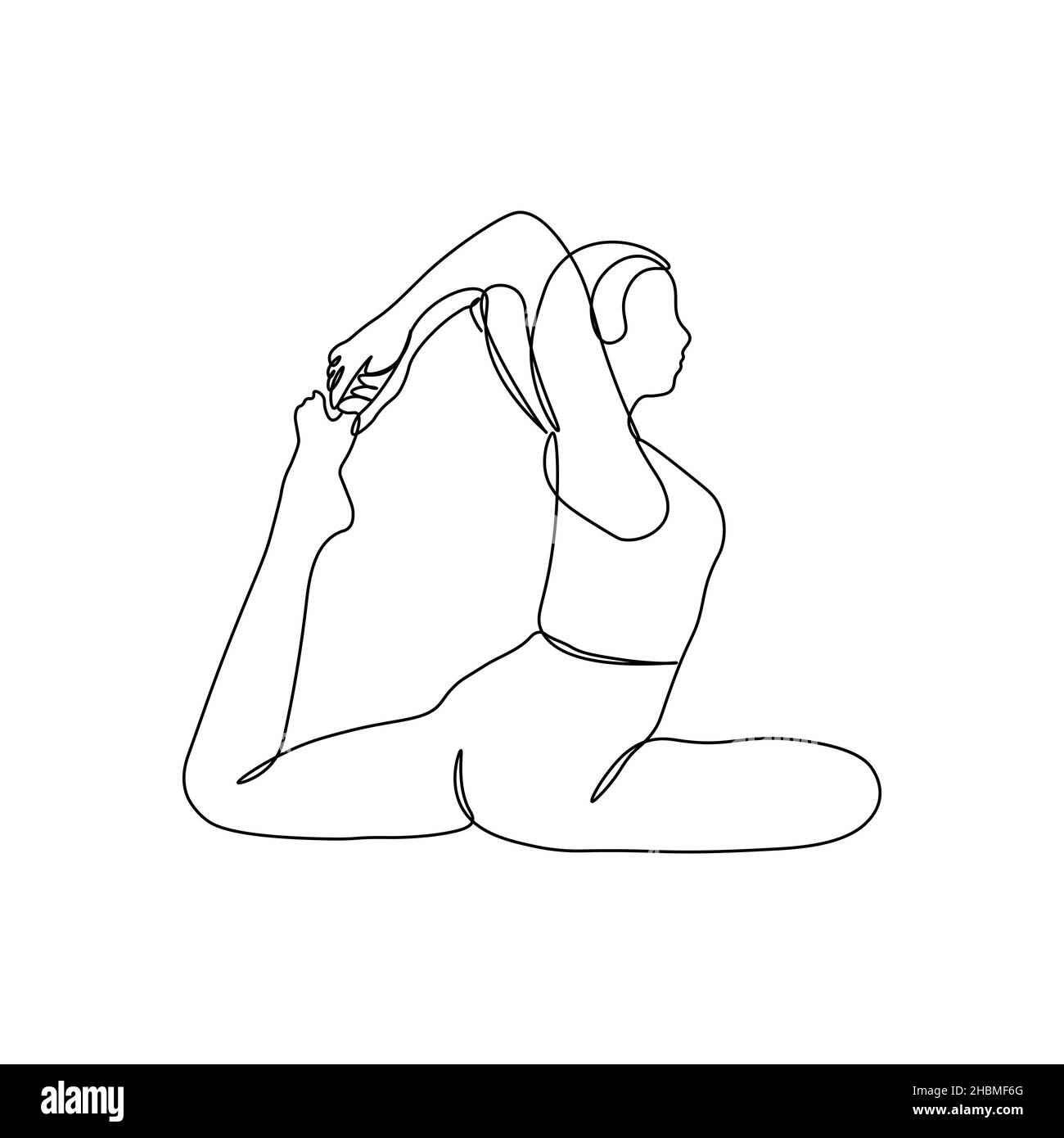 Giornata di yoga. una femmina acrobat. Linea continua. Illustrazione vettoriale disegnata con un'unica linea. Illustrazione Vettoriale