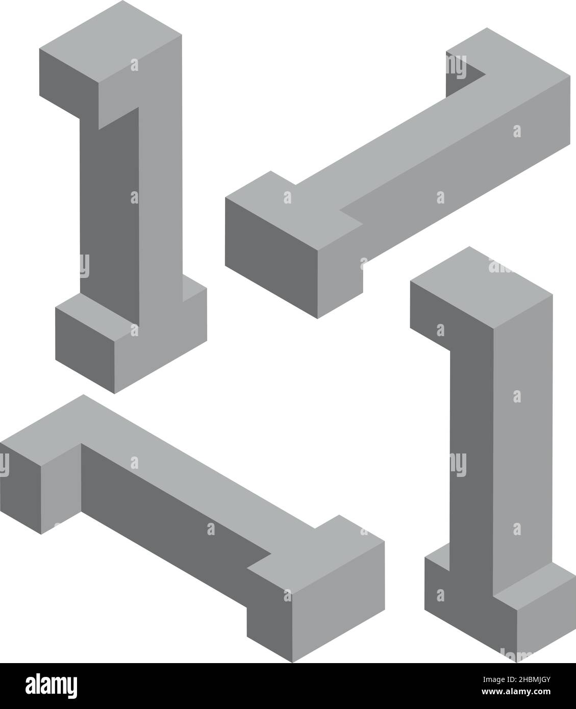 Numero isometrico 1. Modello per la creazione di logo, emblemi, monogrammi. Bianco e nero. 3D illustrazione del simbolo ART Illustrazione Vettoriale