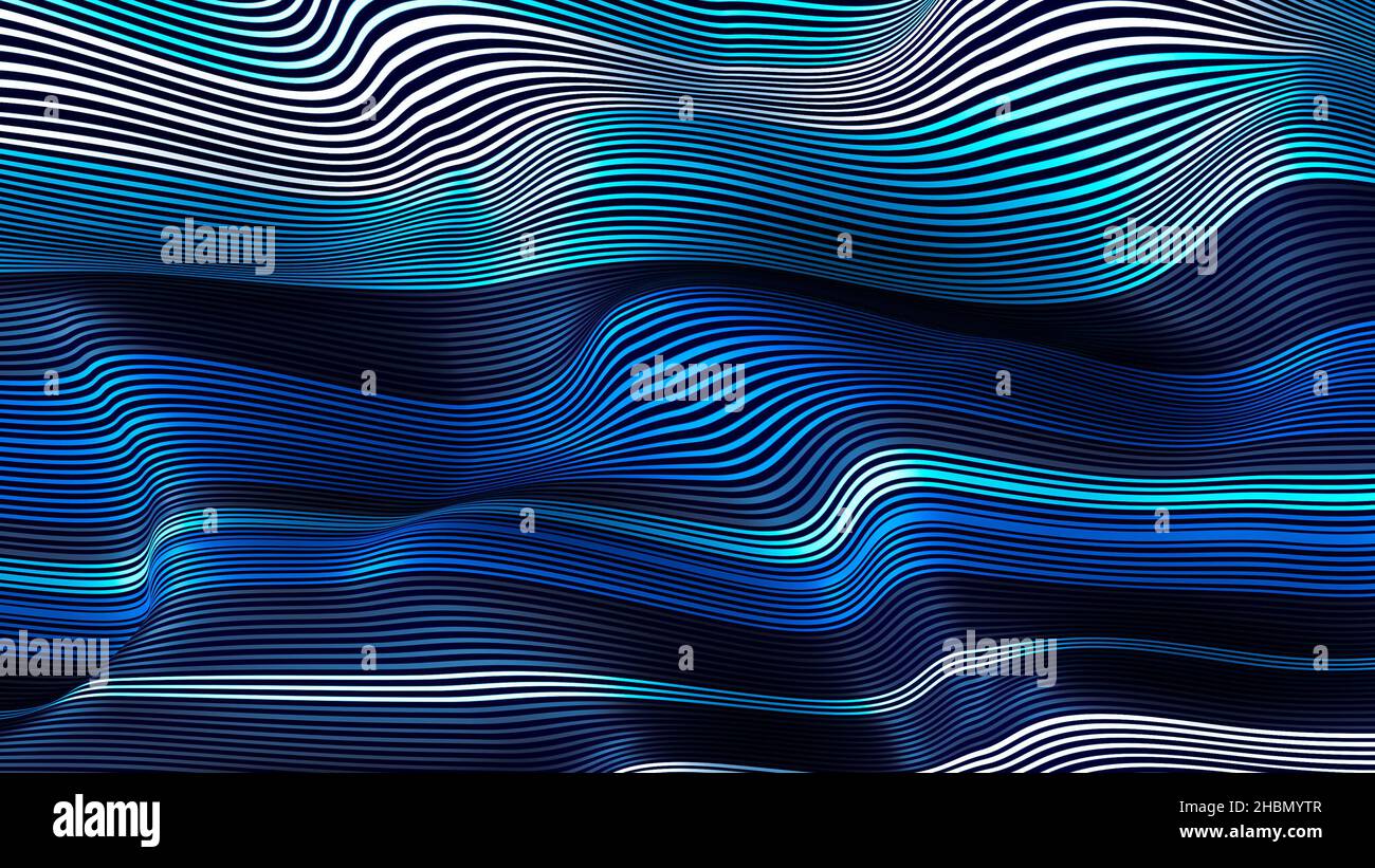 Un rendering 3D di uno sfondo astratto con onde blu Foto Stock