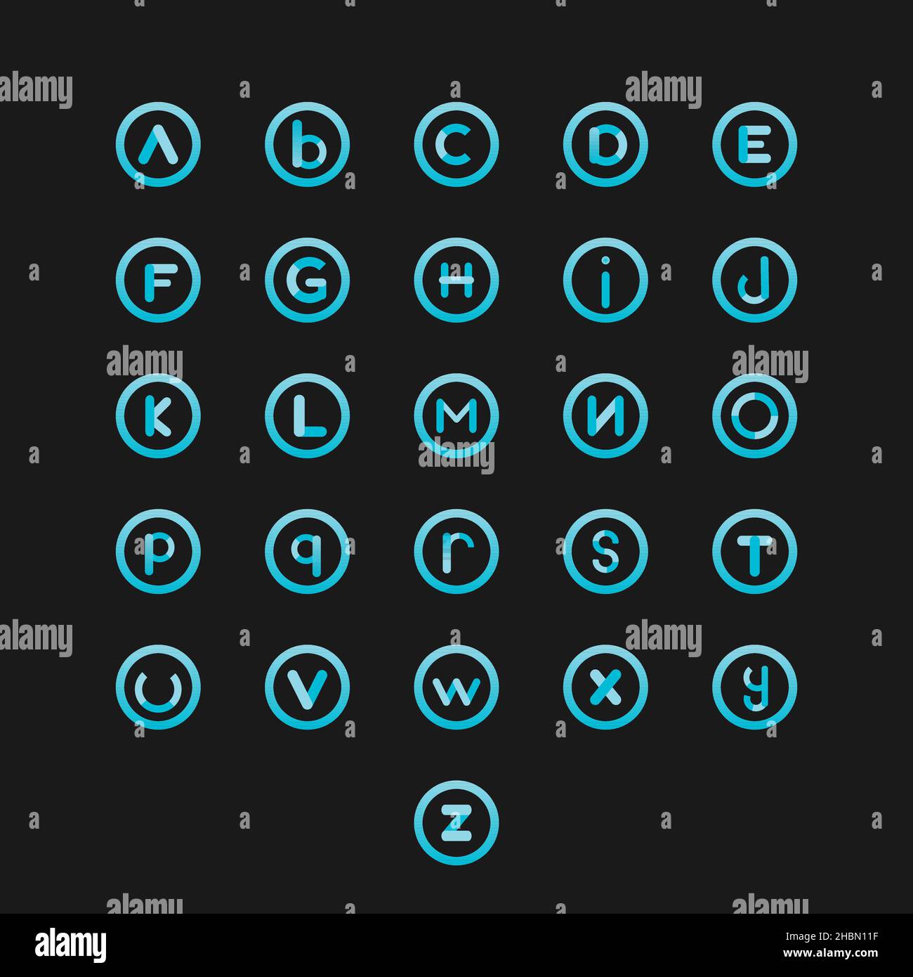 Collezione di Alphabet Letter Logo. Logo del colore blu cielo bundle.cerchio forma vettore alfabeto.Modern Typography Logo. Illustrazione Vettoriale