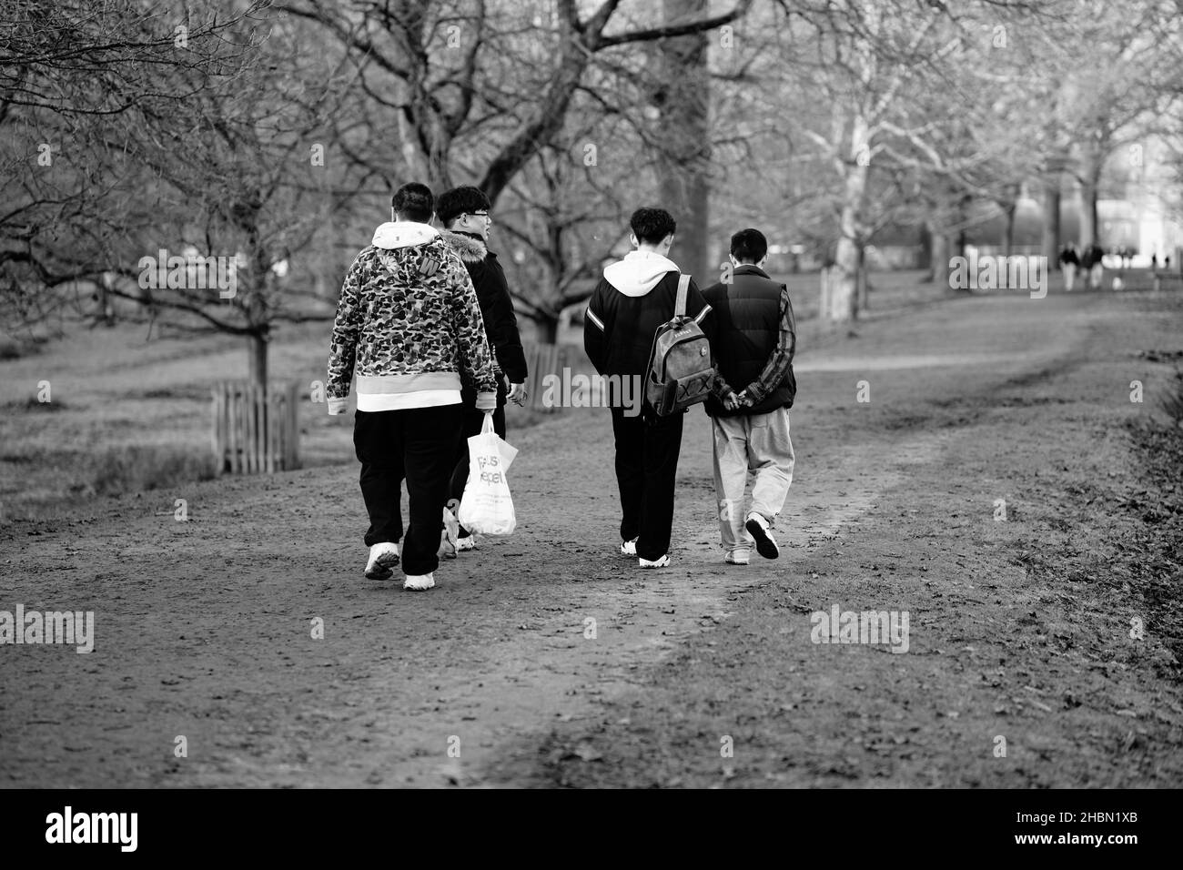 gruppo di giovani adulti che camminano lungo il sentiero nel parco di campagna Foto Stock