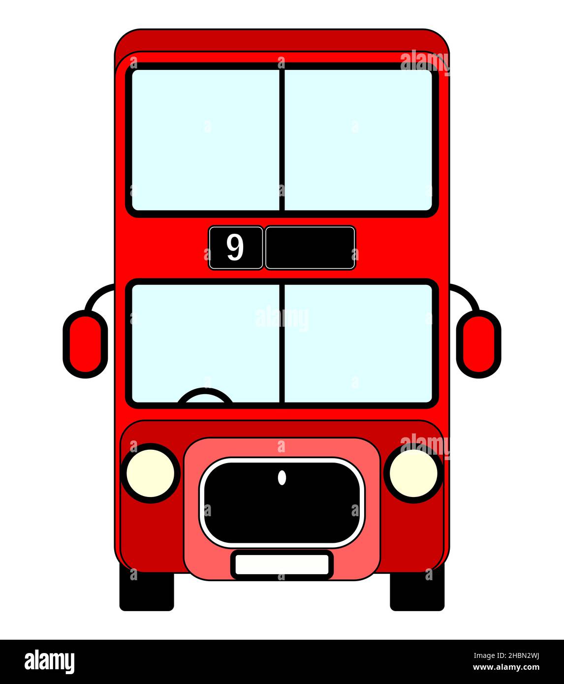 Un grande autobus di Londra in stile cartoon rosso su sfondo bianco Foto Stock