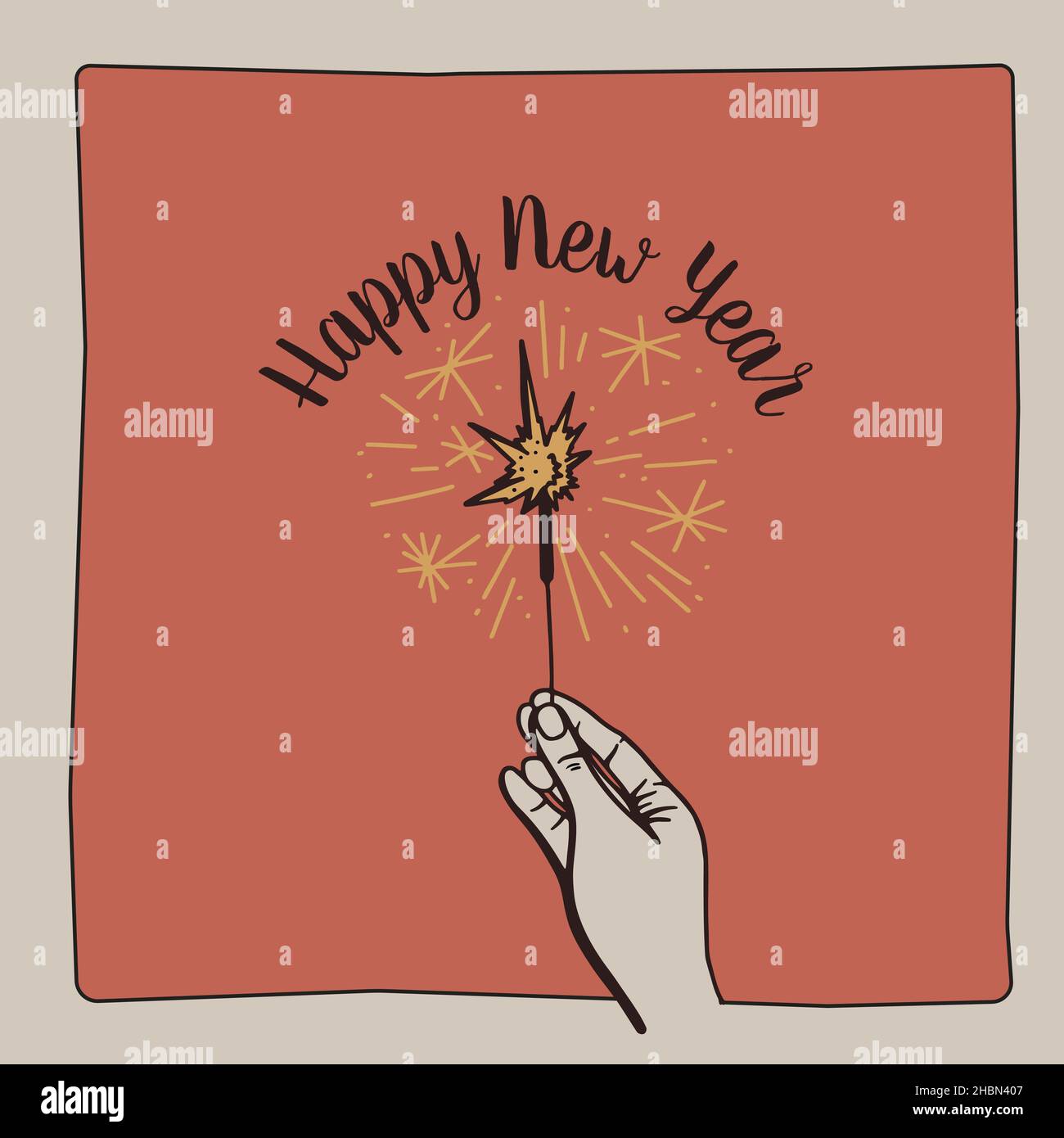 Felice Anno Nuovo. Fuoco bengala in mano. Illustrazione Vettoriale