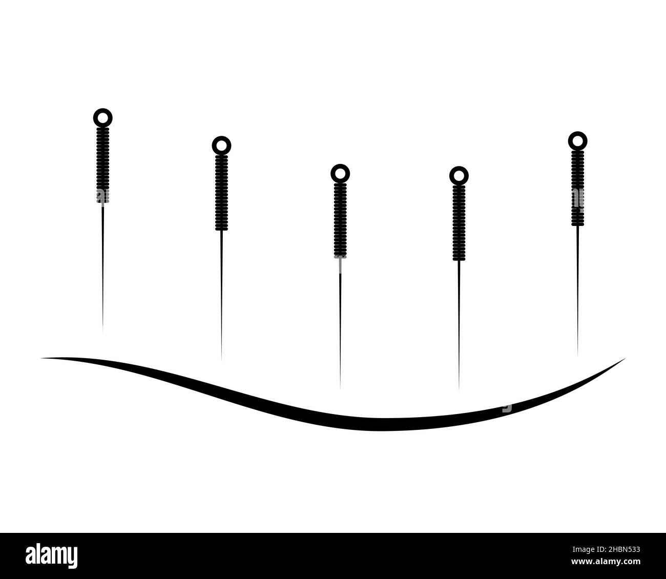 Modello logo agopuntura. Aghi cinesi sulla schiena medicina alternativa e logotipo di trattamento. Illustrazione eps vettore medico Illustrazione Vettoriale
