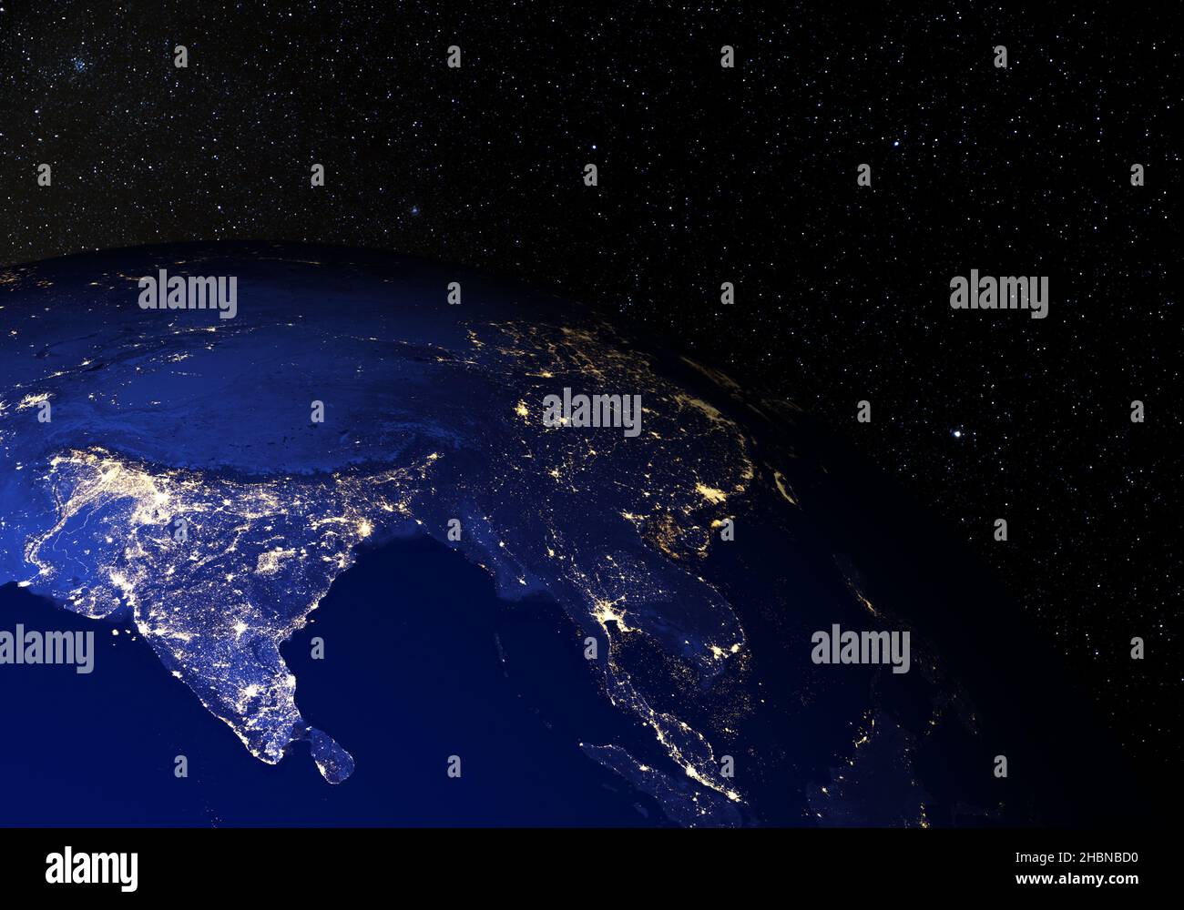 India e Asia dallo spazio di notte. Elementi di questa immagine forniti dalla NASA. Foto Stock