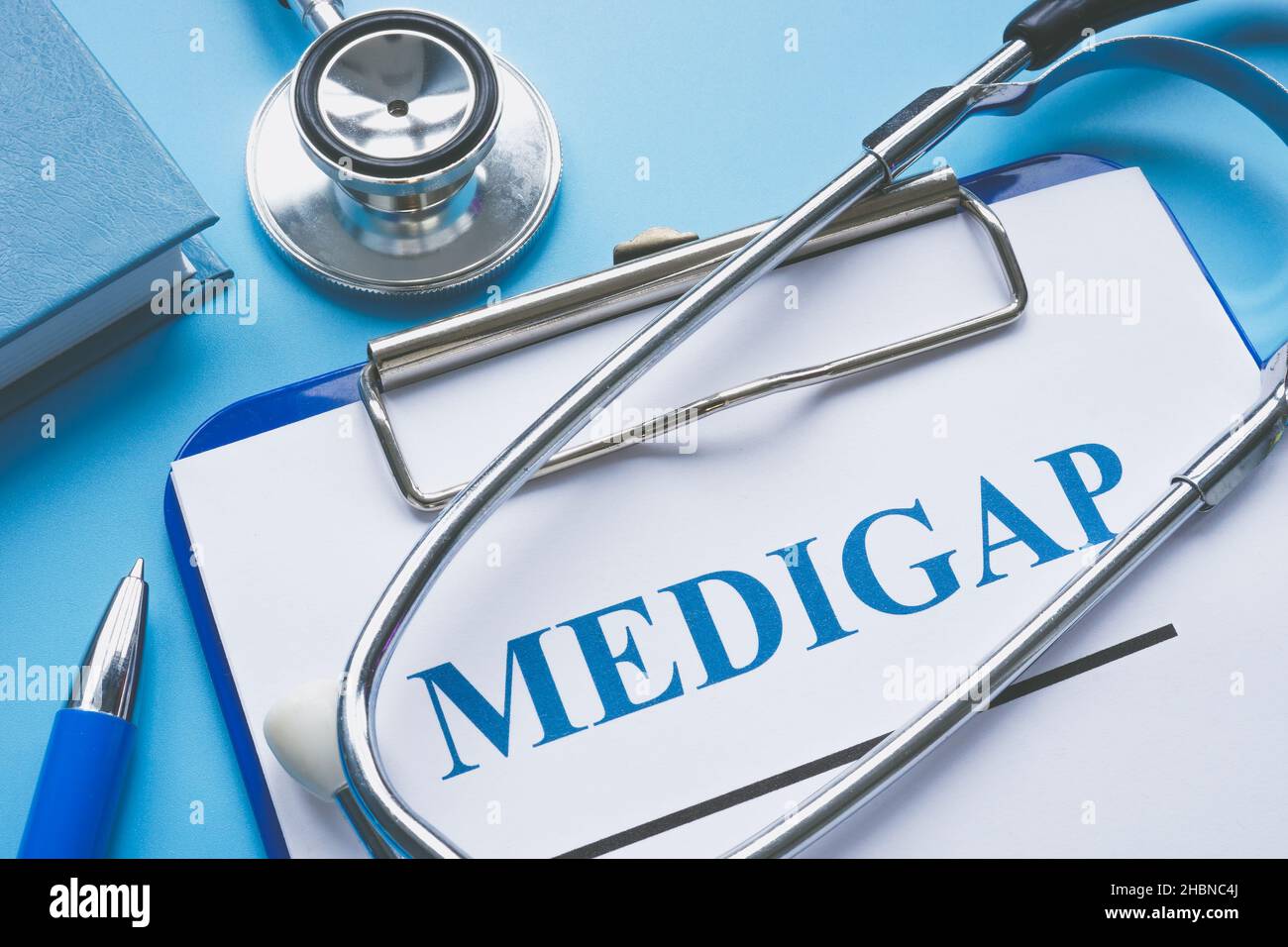 Applicazione Medicare Supplement Insurance Methoscope e stetoscopio. Foto Stock