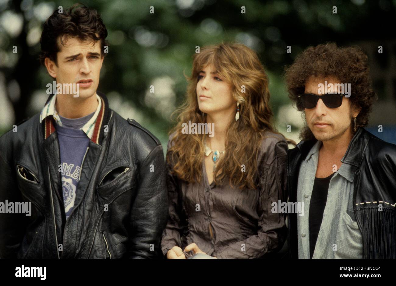 Bob Dylan con Rupert Everett e Fiona Flanagan a Londra per 'cuori di fuoco' 17 agosto 1986 Foto Stock