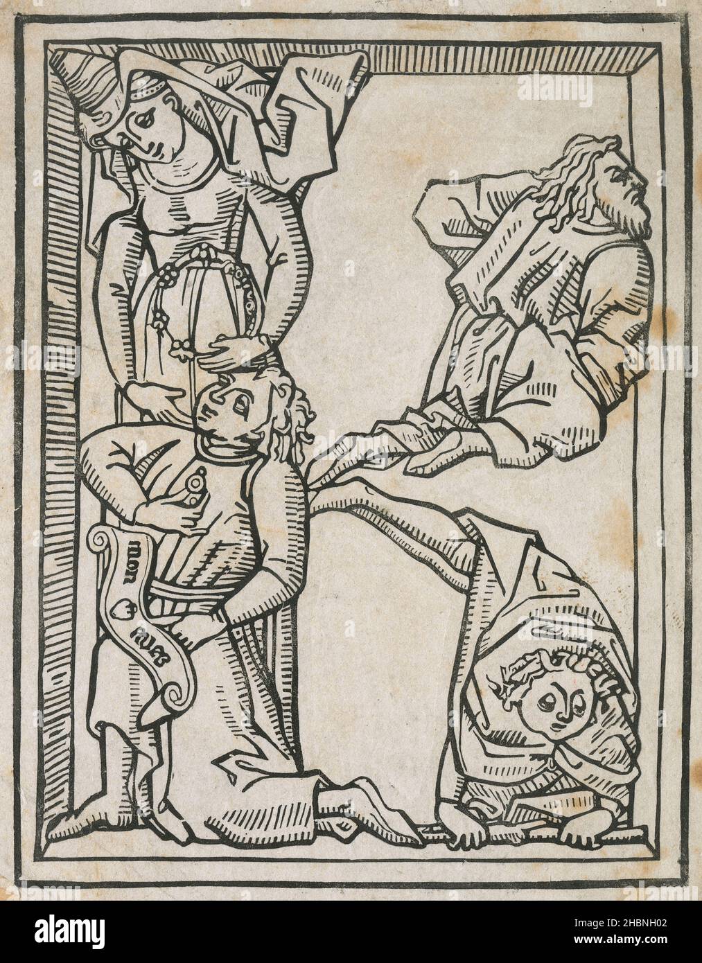 Incisione antica del 19th secolo, lettera disegnata a mano del 15th secolo. FONTE: INCISIONE ORIGINALE Foto Stock