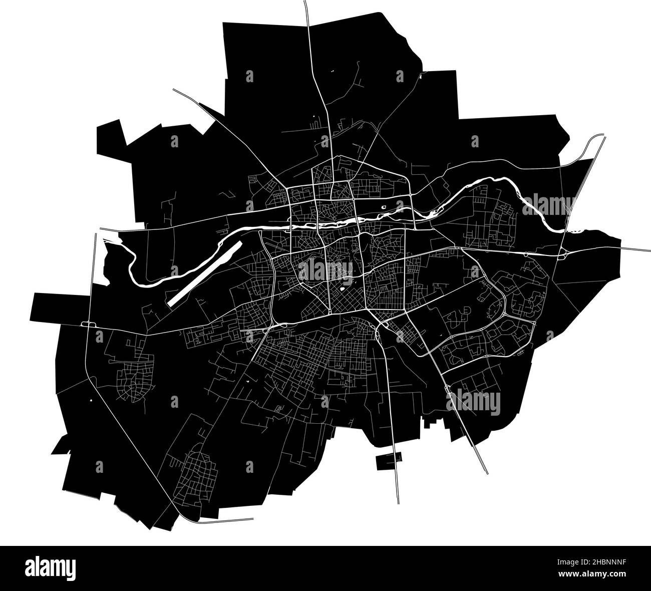 Пловдив, Bulgaria, mappa vettoriale ad alta risoluzione con confini della città e percorsi modificabili. La mappa della città è stata disegnata con aree bianche e linee per il roa principale Illustrazione Vettoriale
