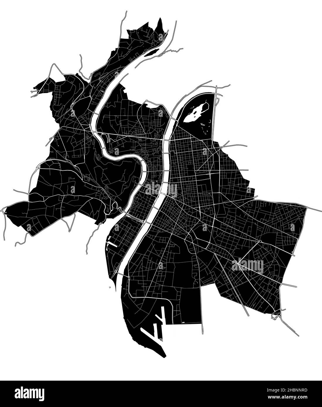 Lione, Rhône, Francia, Francia, mappa vettoriale ad alta risoluzione con confini della città e percorsi modificabili. La mappa della città è stata disegnata con aree bianche e linee fo Illustrazione Vettoriale