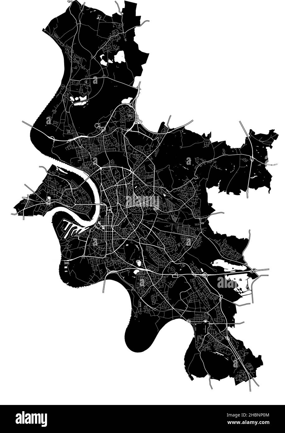 Düsseldorf, Renania settentrionale-Vestfalia, Germania, Germania, mappa vettoriale ad alta risoluzione con confini della città e percorsi modificabili. La mappa della città è stata disegnata con Illustrazione Vettoriale