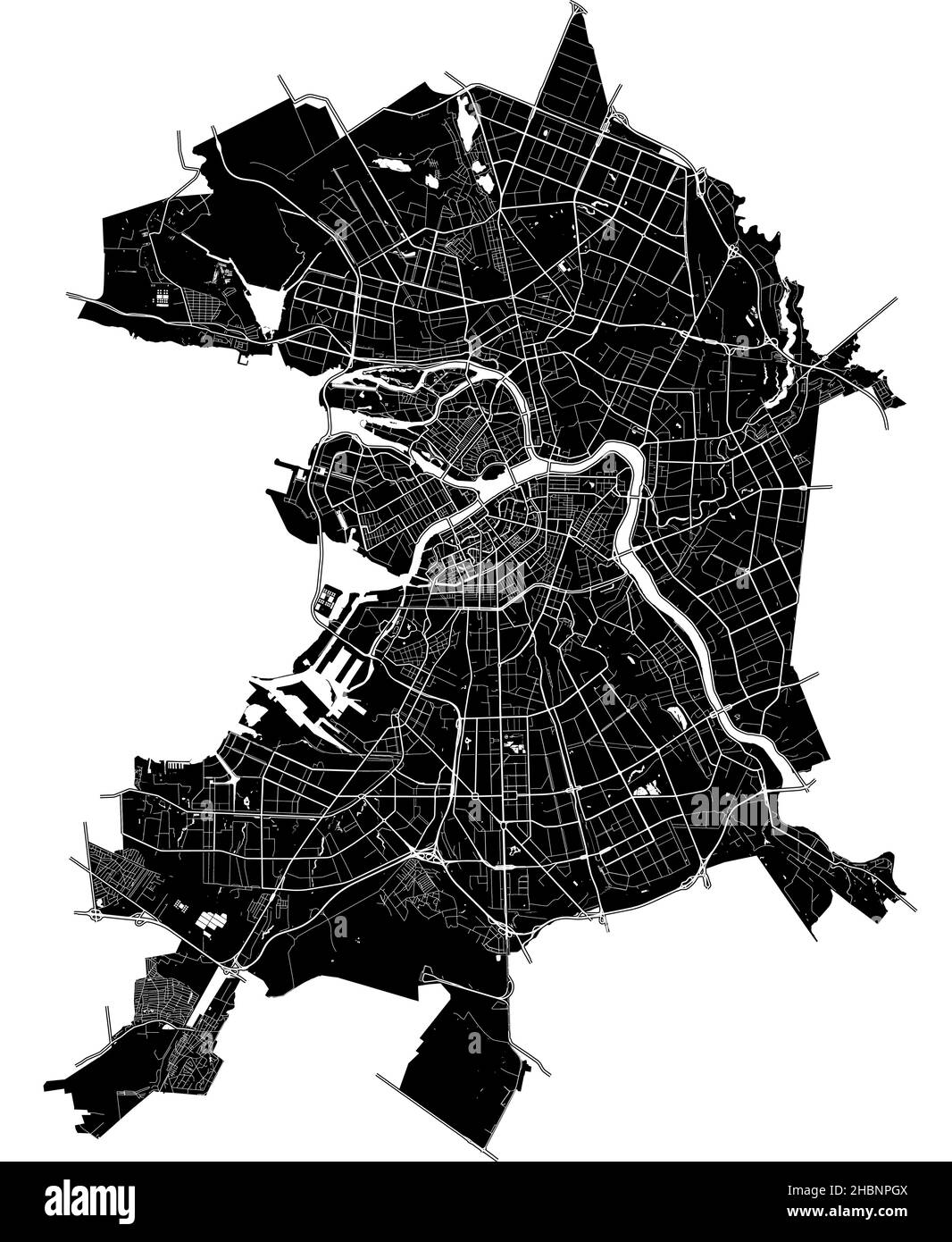 San Pietroburgo, Russia, mappa vettoriale ad alta risoluzione con confini della città e percorsi modificabili. La mappa della città è stata disegnata con aree bianche e linee per m Illustrazione Vettoriale