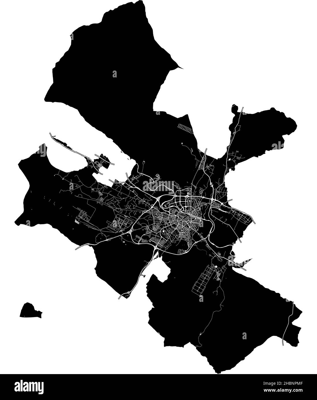 Saragozza, Spagna, mappa vettoriale ad alta risoluzione con confini della città e percorsi modificabili. La mappa della città è stata disegnata con aree bianche e linee per le strade principali Illustrazione Vettoriale
