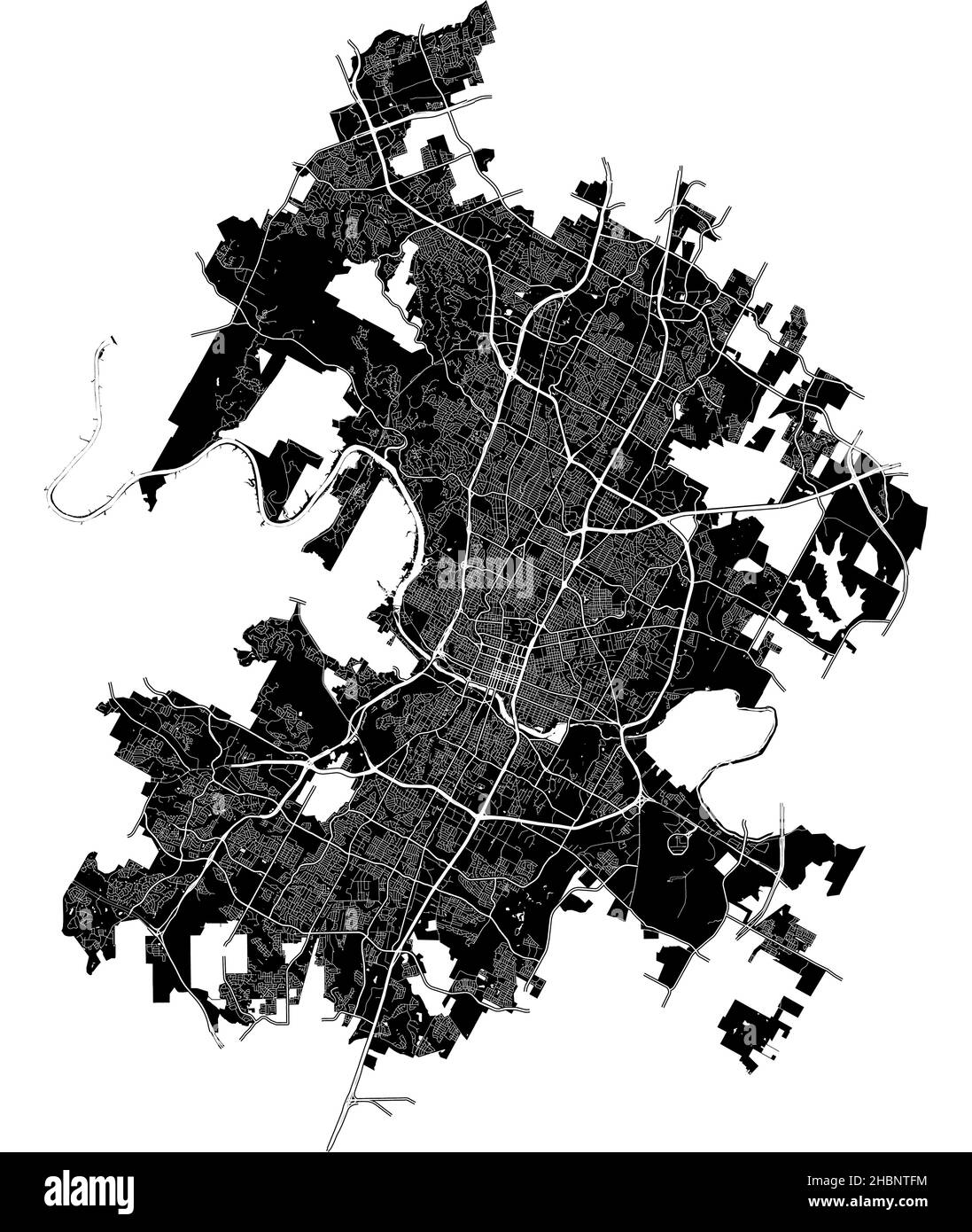Austin, Texas, Stati Uniti, mappa vettoriale ad alta risoluzione con confini della città e percorsi modificabili. La mappa della città è stata disegnata con aree bianche e linee f Illustrazione Vettoriale