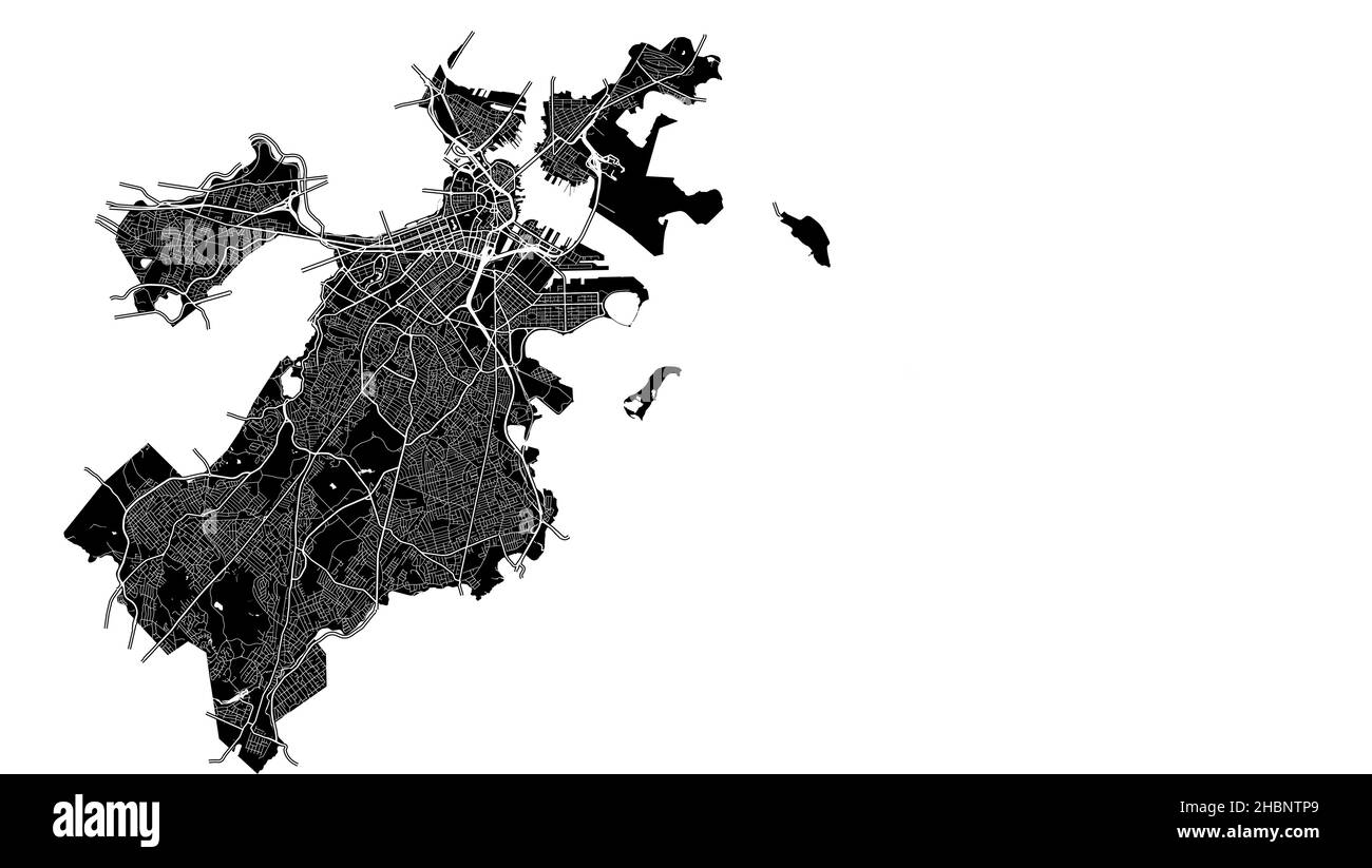 Boston, Massachusetts, Stati Uniti, mappa vettoriale ad alta risoluzione con confini della città e percorsi modificabili. La mappa della città è stata disegnata con aree bianche e. Illustrazione Vettoriale